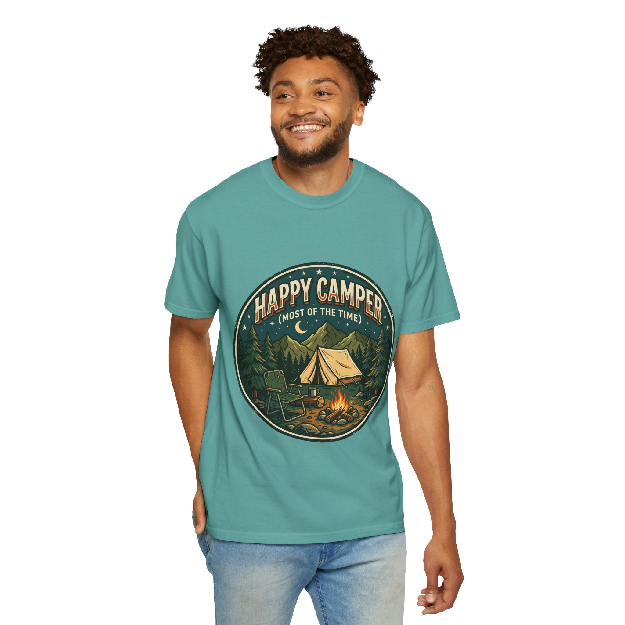 Happy Camper T-Shirt — Campfire Tent Graphic Tee