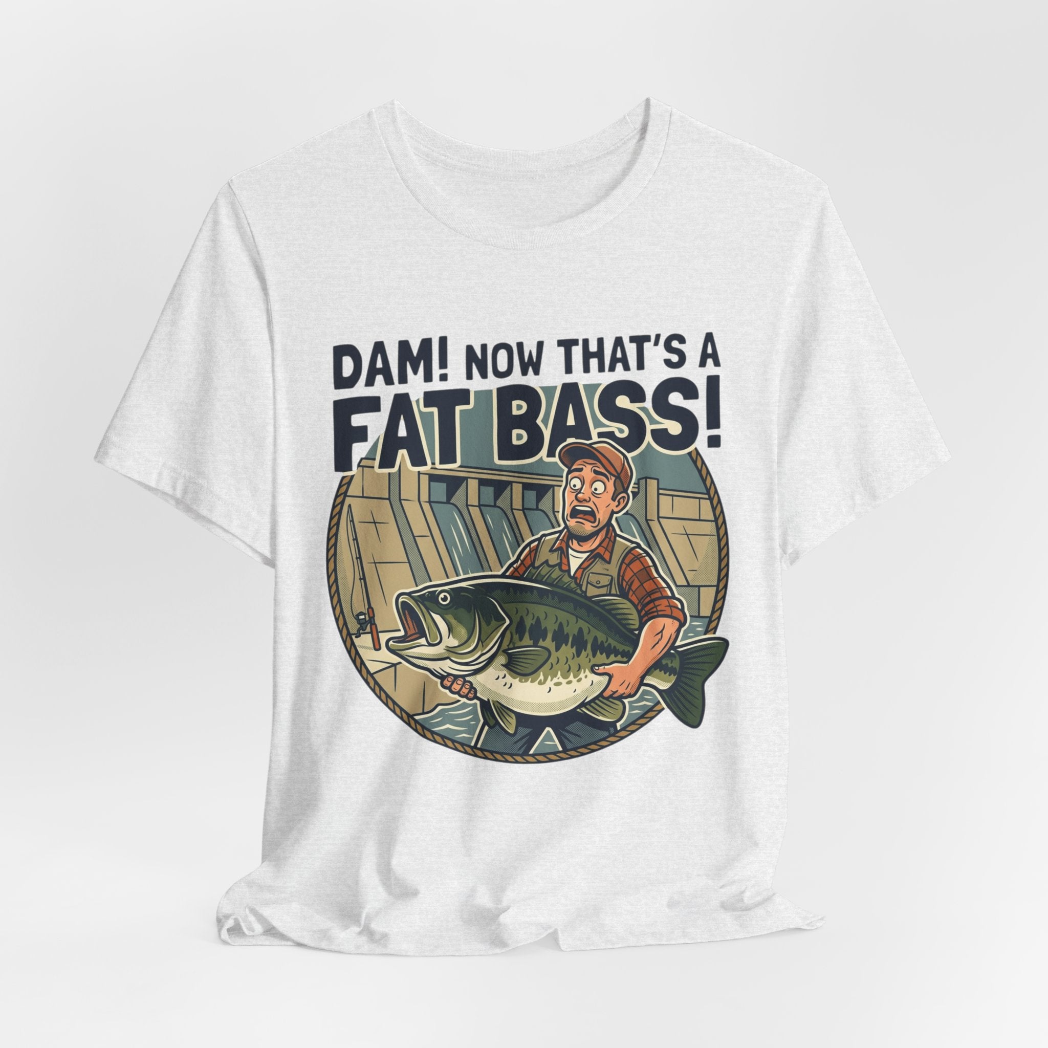 Fishing T‑Shirt – "Dam! Now That’s a Fat Bass!" Retro Angler Tee