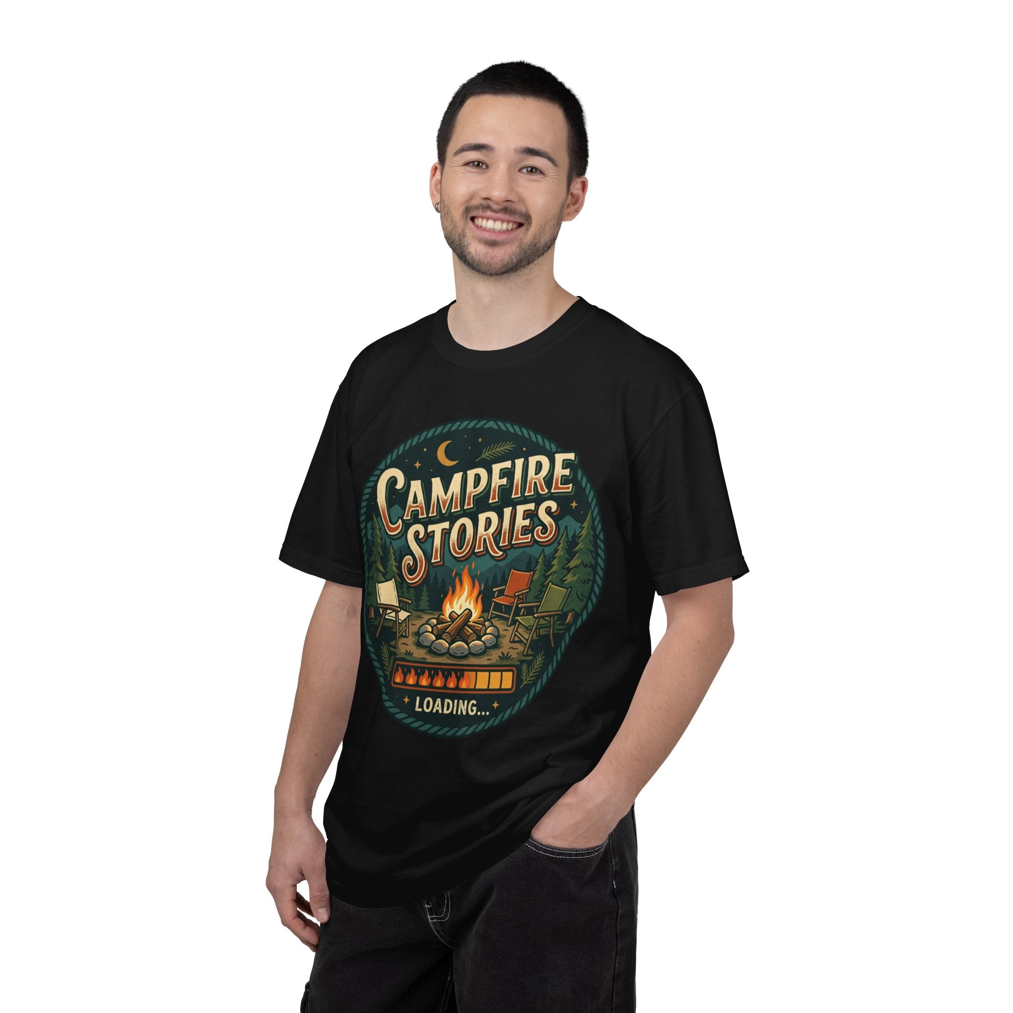 Campfire Stories T-Shirt — Vintage Camping Graphic Tee ("Campfire Stories" Loading)