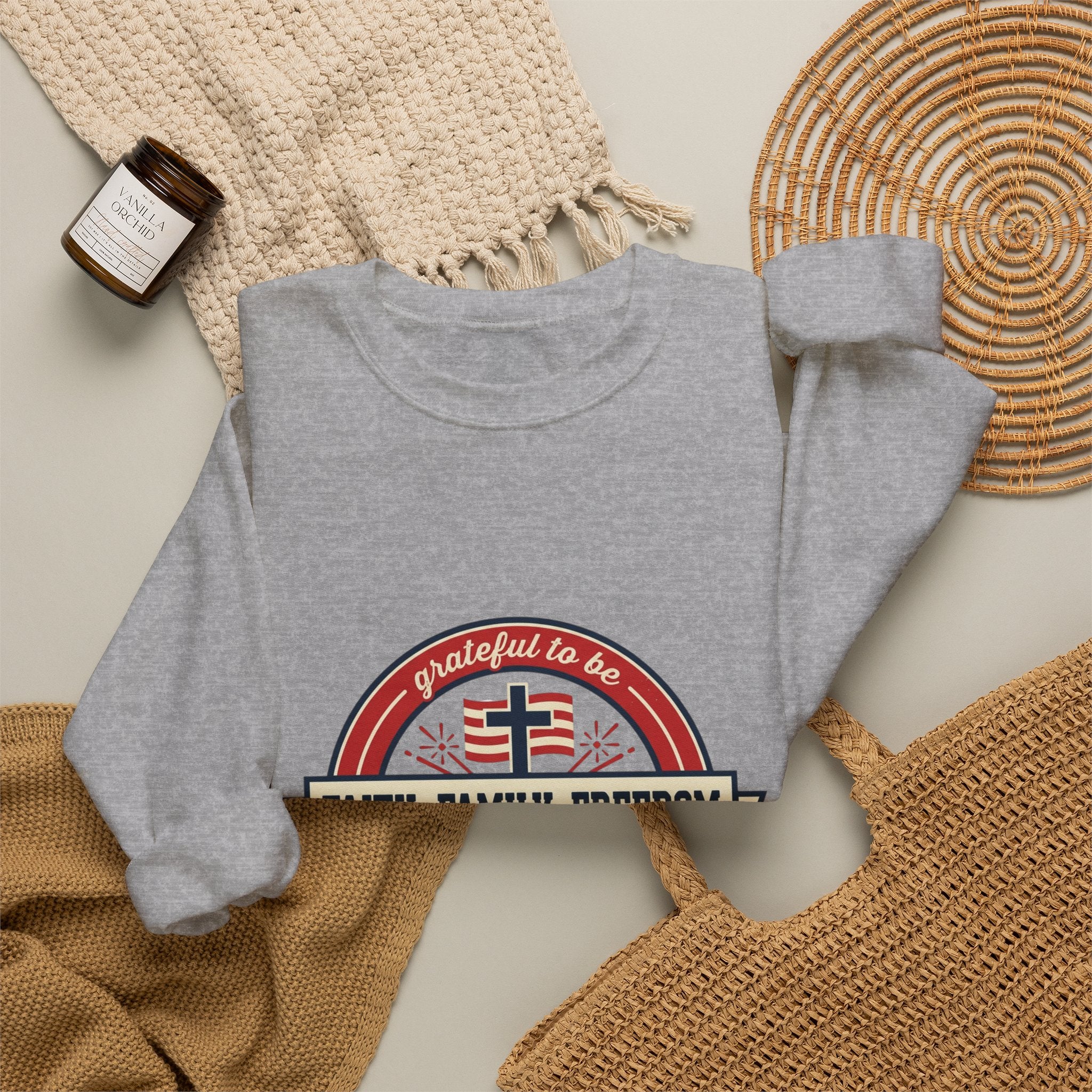 Faith • Family • Freedom Crewneck Sweatshirt | Faith-based Patriotic, Vintage Americana