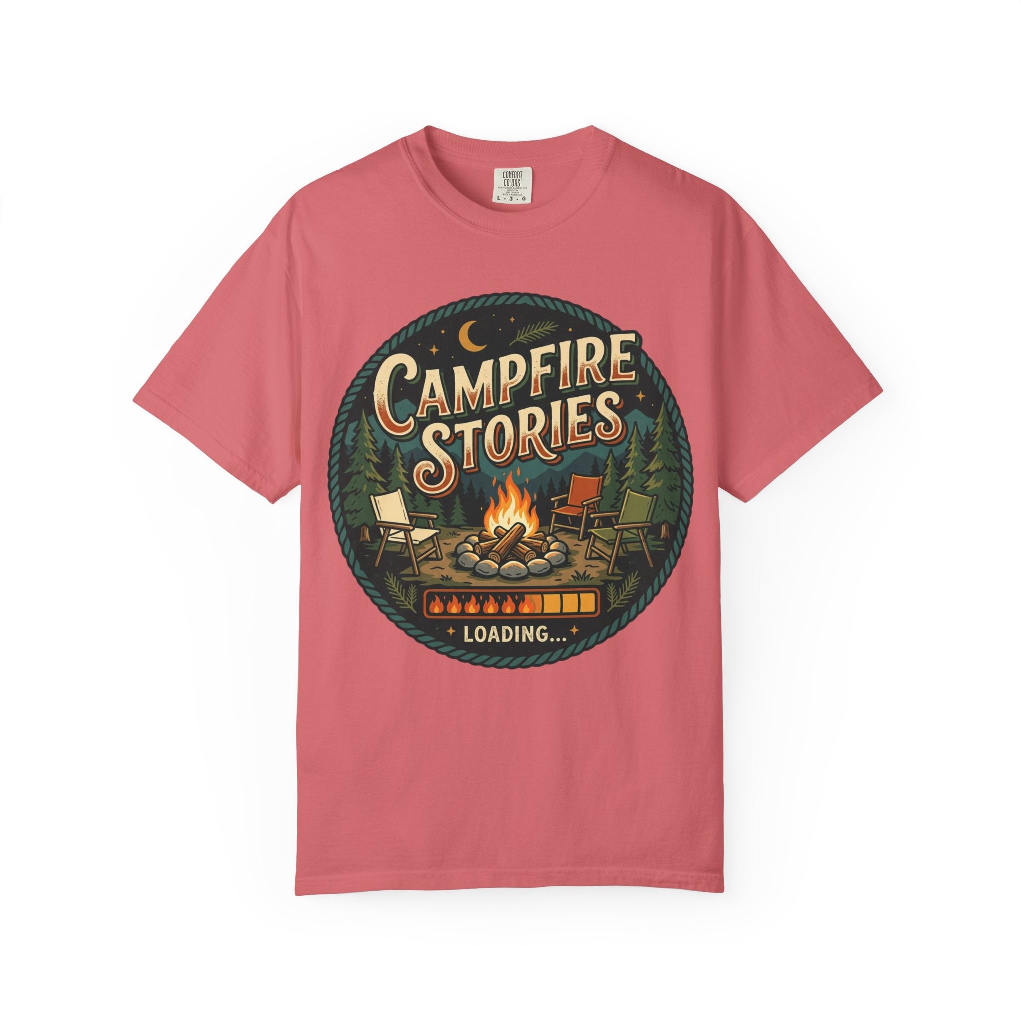 Campfire Stories T-Shirt — Vintage Camping Graphic Tee ("Campfire Stories" Loading)