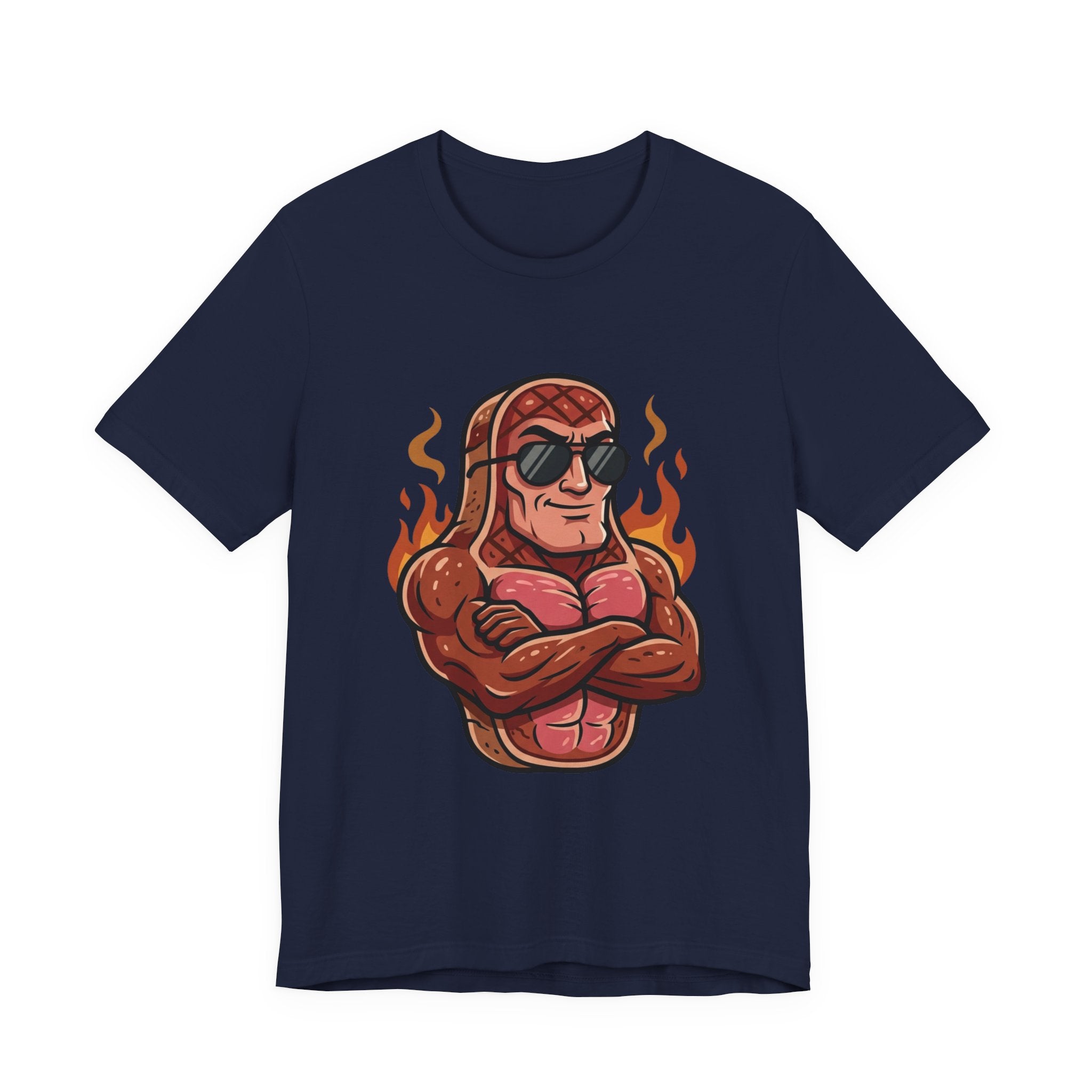 Grillin' Muscle Steak T-Shirt — Funny BBQ Meat Mascot Tee