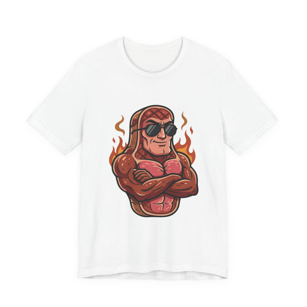 Grillin' Muscle Steak T-Shirt — Funny BBQ Meat Mascot Tee