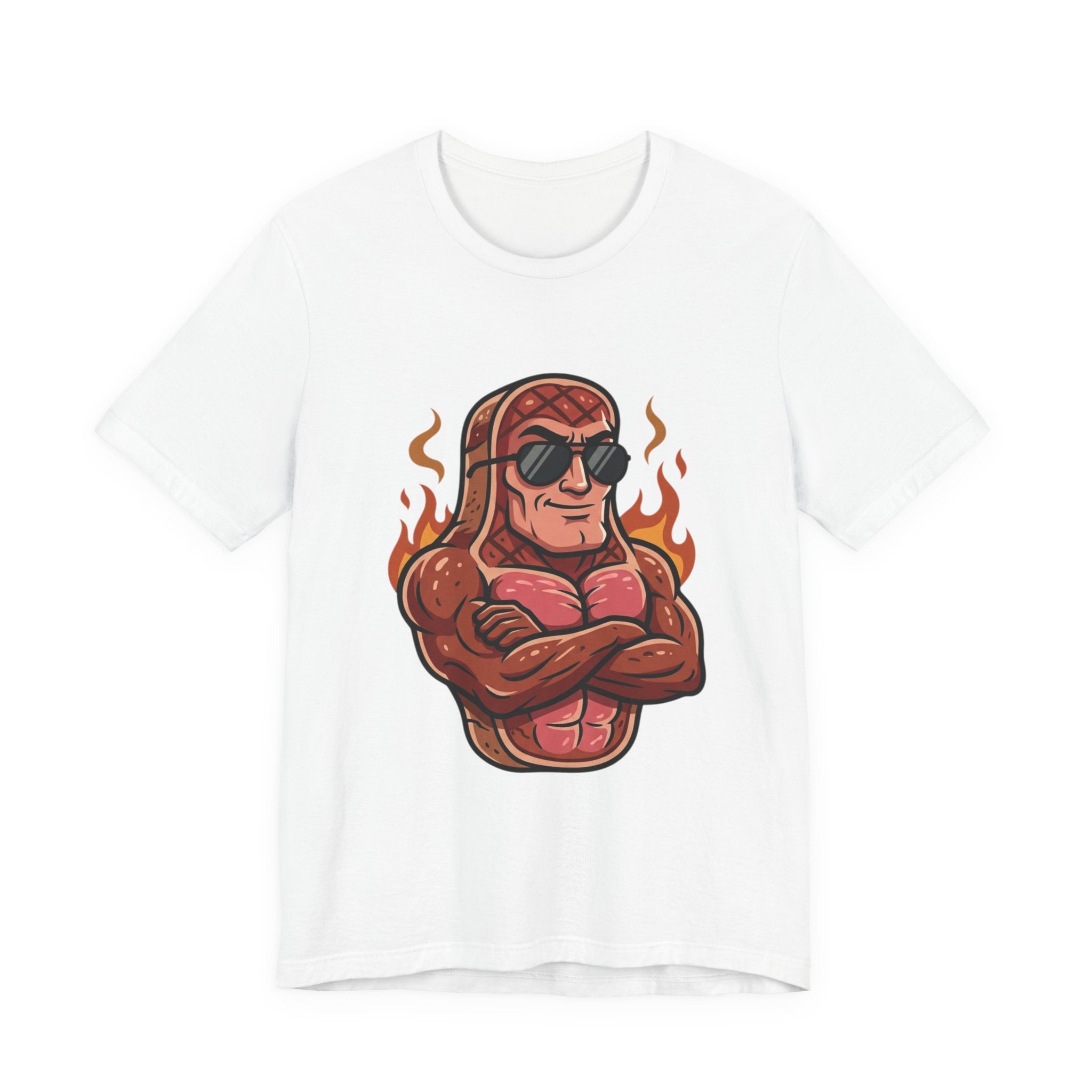 Grillin' Muscle Steak T-Shirt — Funny BBQ Meat Mascot Tee