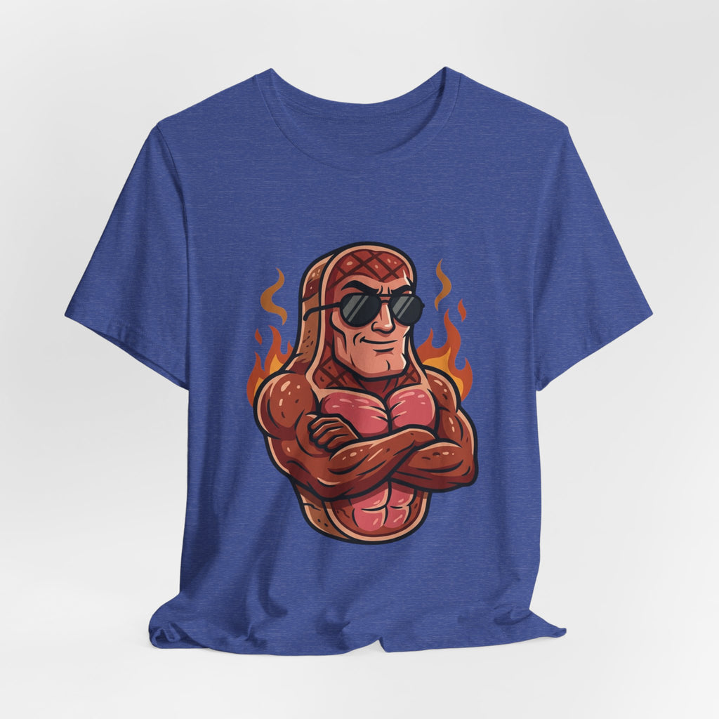 Grillin' Muscle Steak T-Shirt — Funny BBQ Meat Mascot Tee