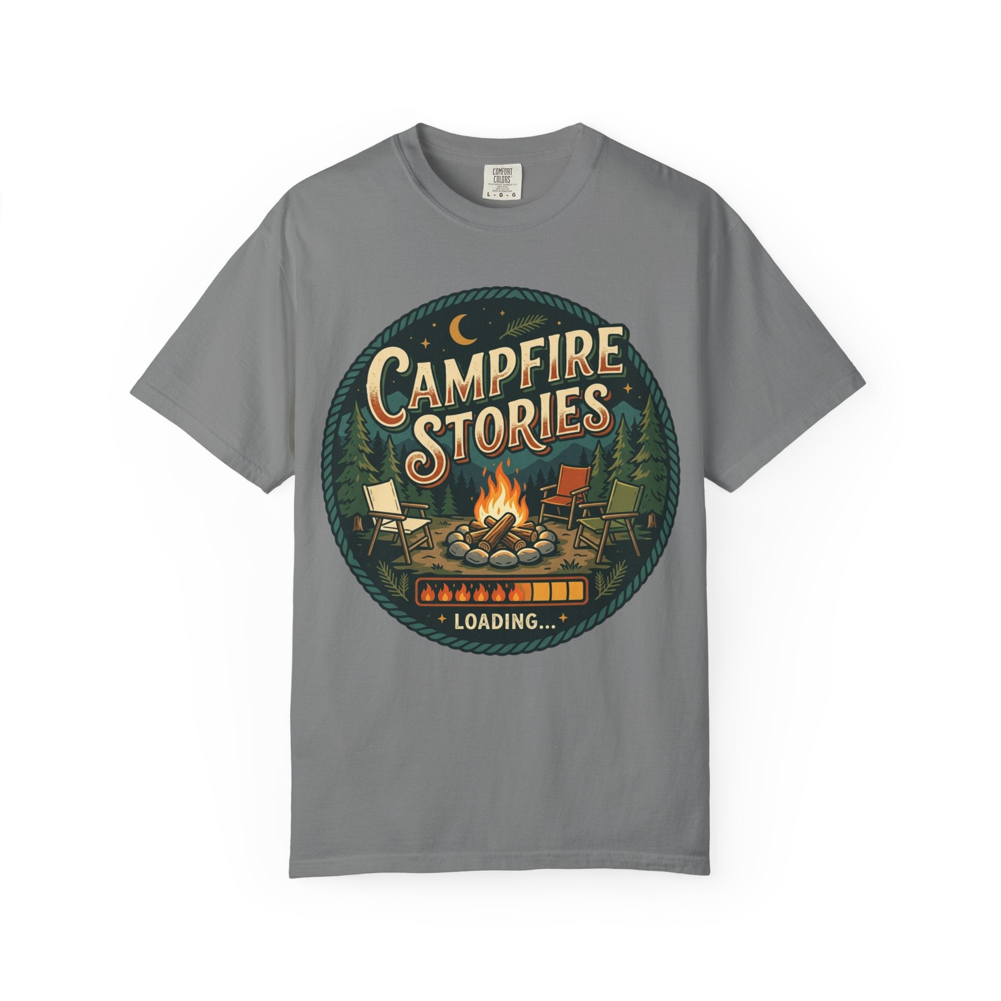 Campfire Stories T-Shirt — Vintage Camping Graphic Tee ("Campfire Stories" Loading)