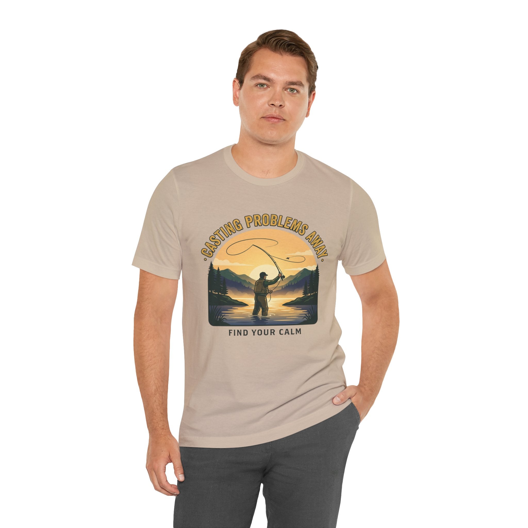 Fishing T-Shirt — "Casting Problems Away, Find Your Calm" Outdoor Angler Tee