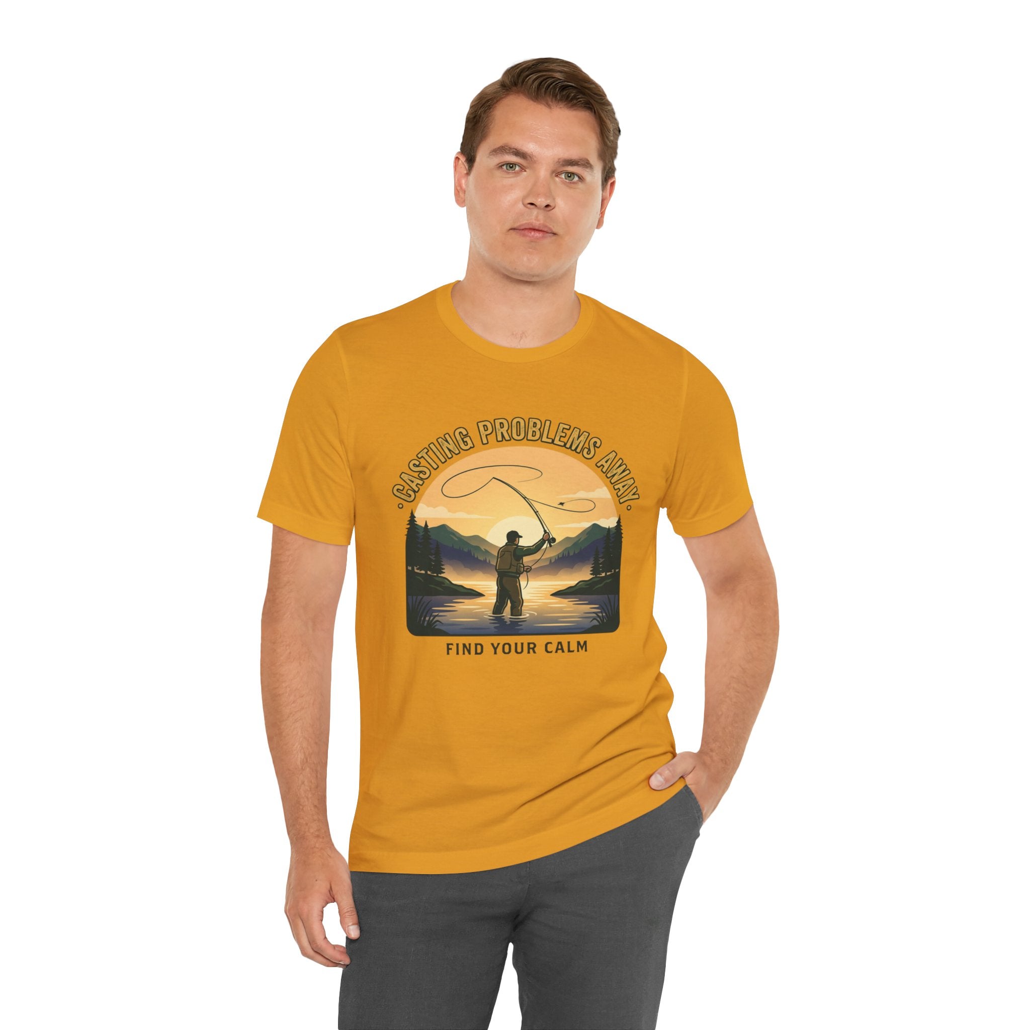 Fishing T-Shirt — "Casting Problems Away, Find Your Calm" Outdoor Angler Tee