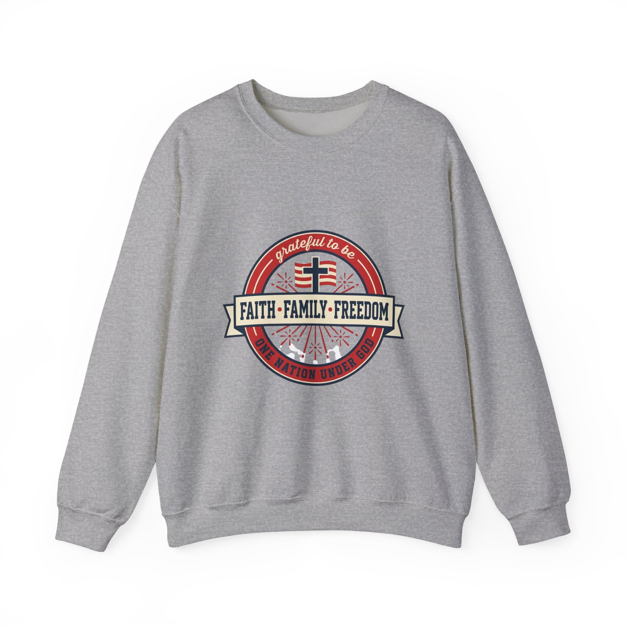 Faith • Family • Freedom Crewneck Sweatshirt | Faith-based Patriotic, Vintage Americana