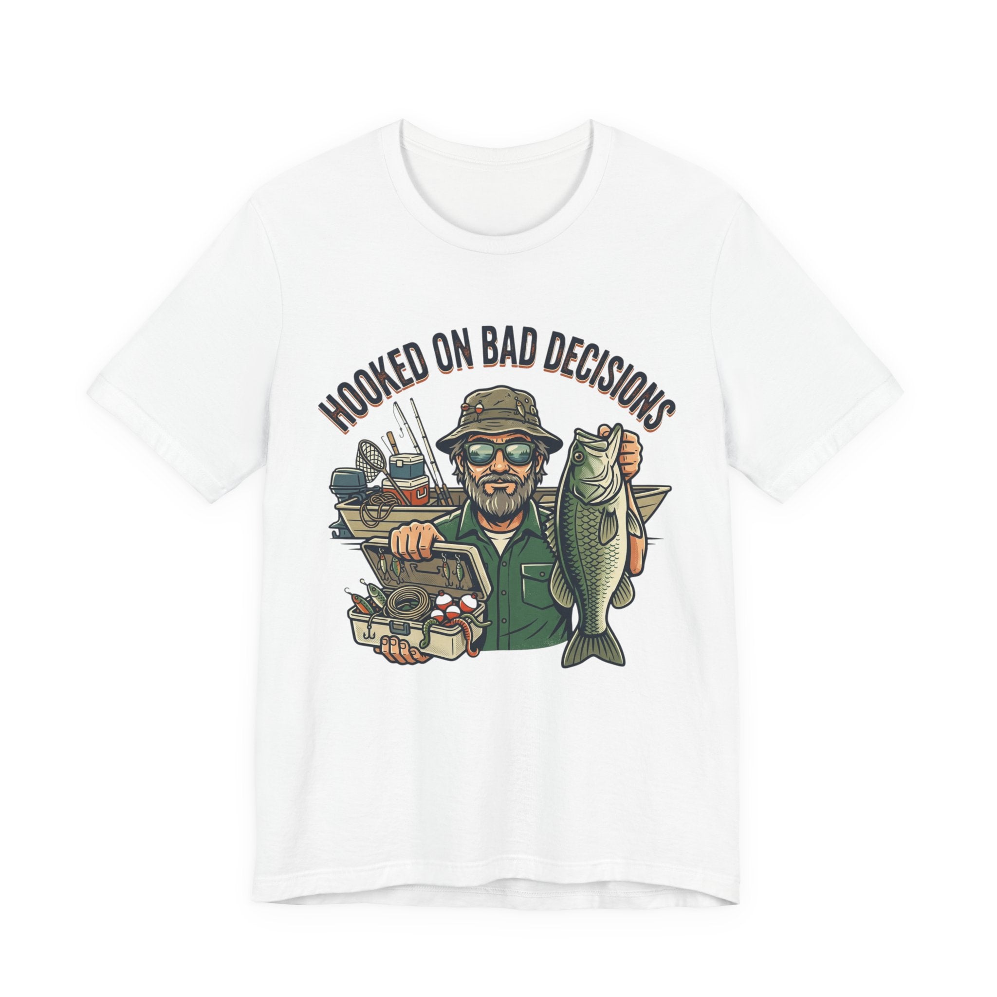 Fishing T-Shirt – "Hooked on Bad Decisions" Humorous Angler Tee