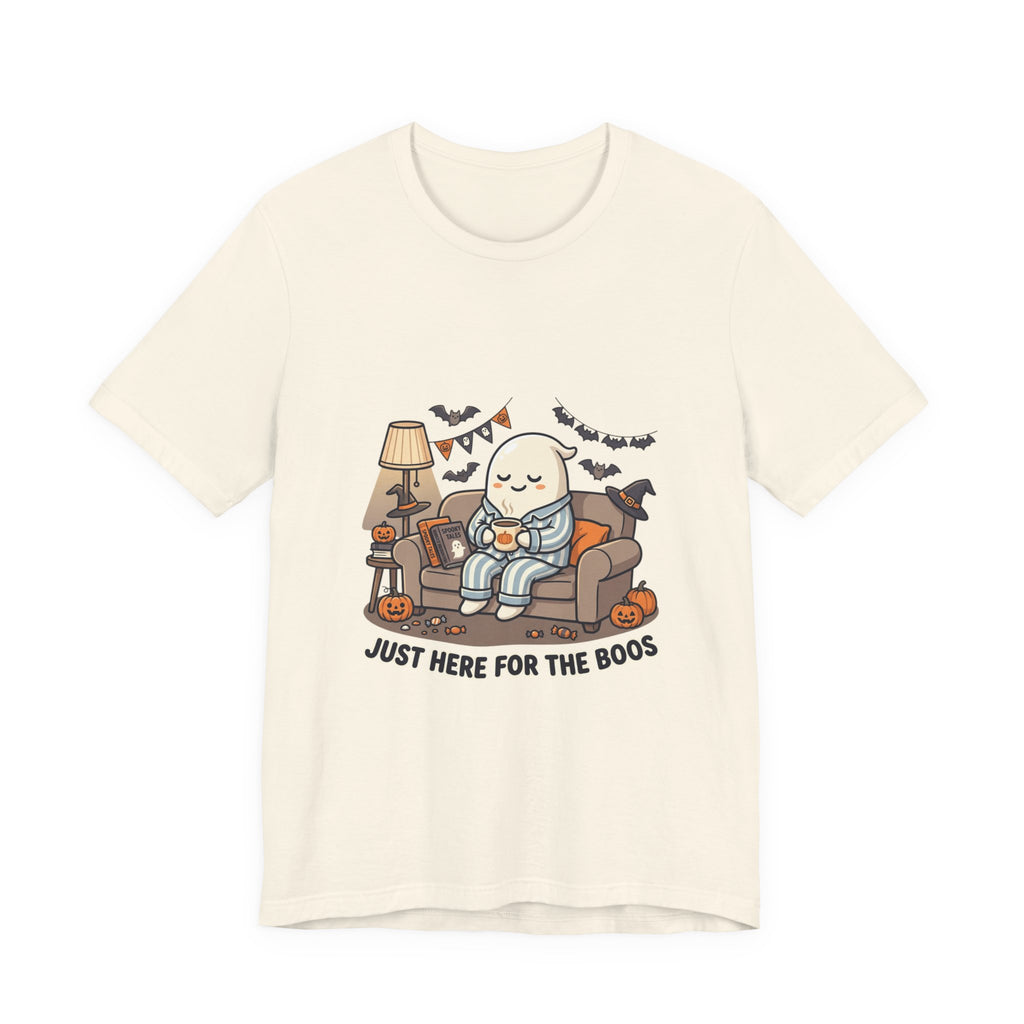 Halloween Ghost Tee — "Just Here for the Boos" Cute Spooky Graphic Shirt
