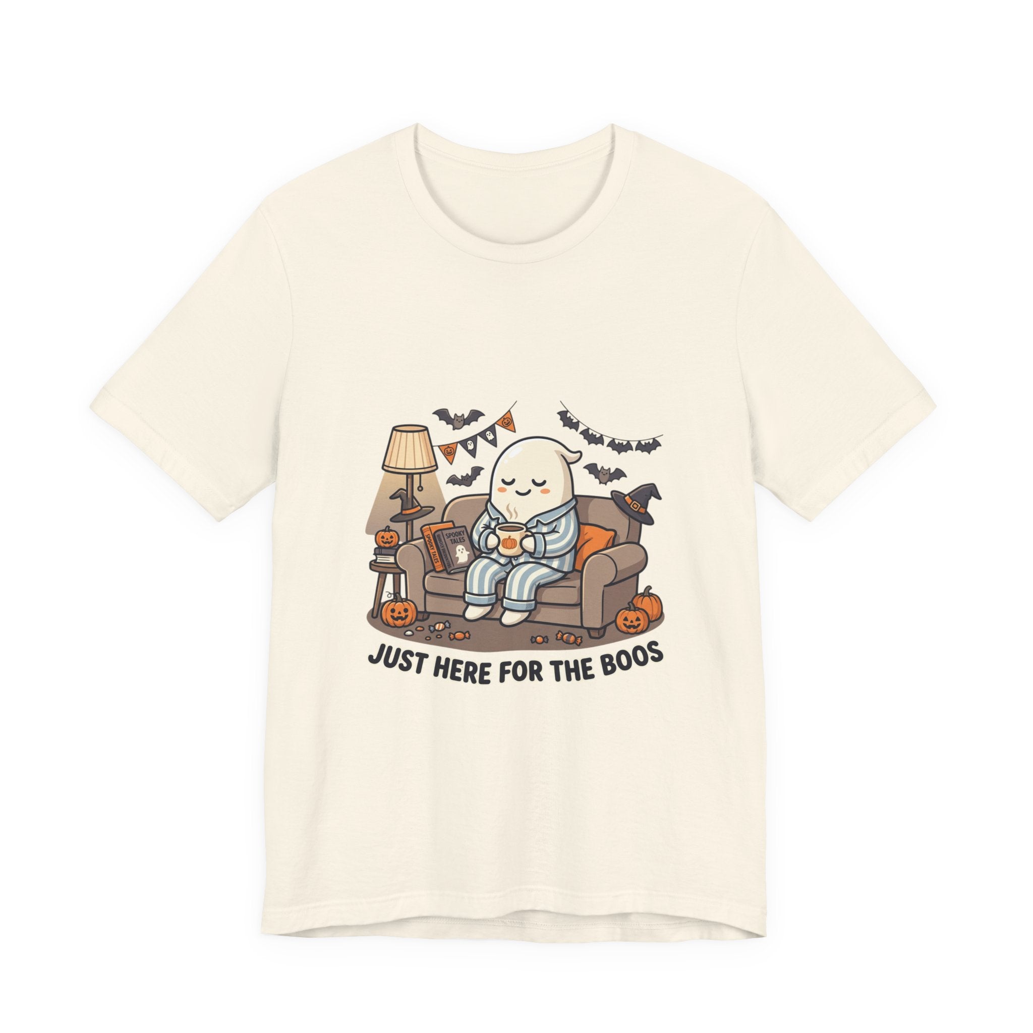 Halloween Ghost Tee — "Just Here for the Boos" Cute Spooky Graphic Shirt