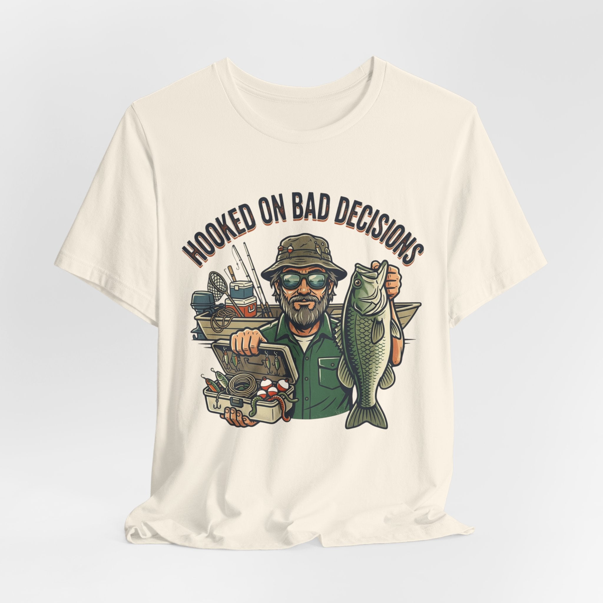 Fishing T-Shirt – "Hooked on Bad Decisions" Humorous Angler Tee