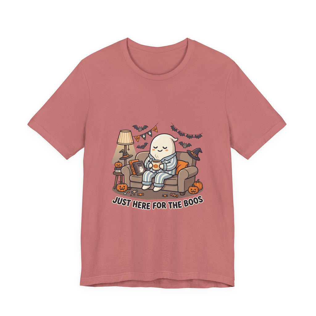 Halloween Ghost Tee — "Just Here for the Boos" Cute Spooky Graphic Shirt