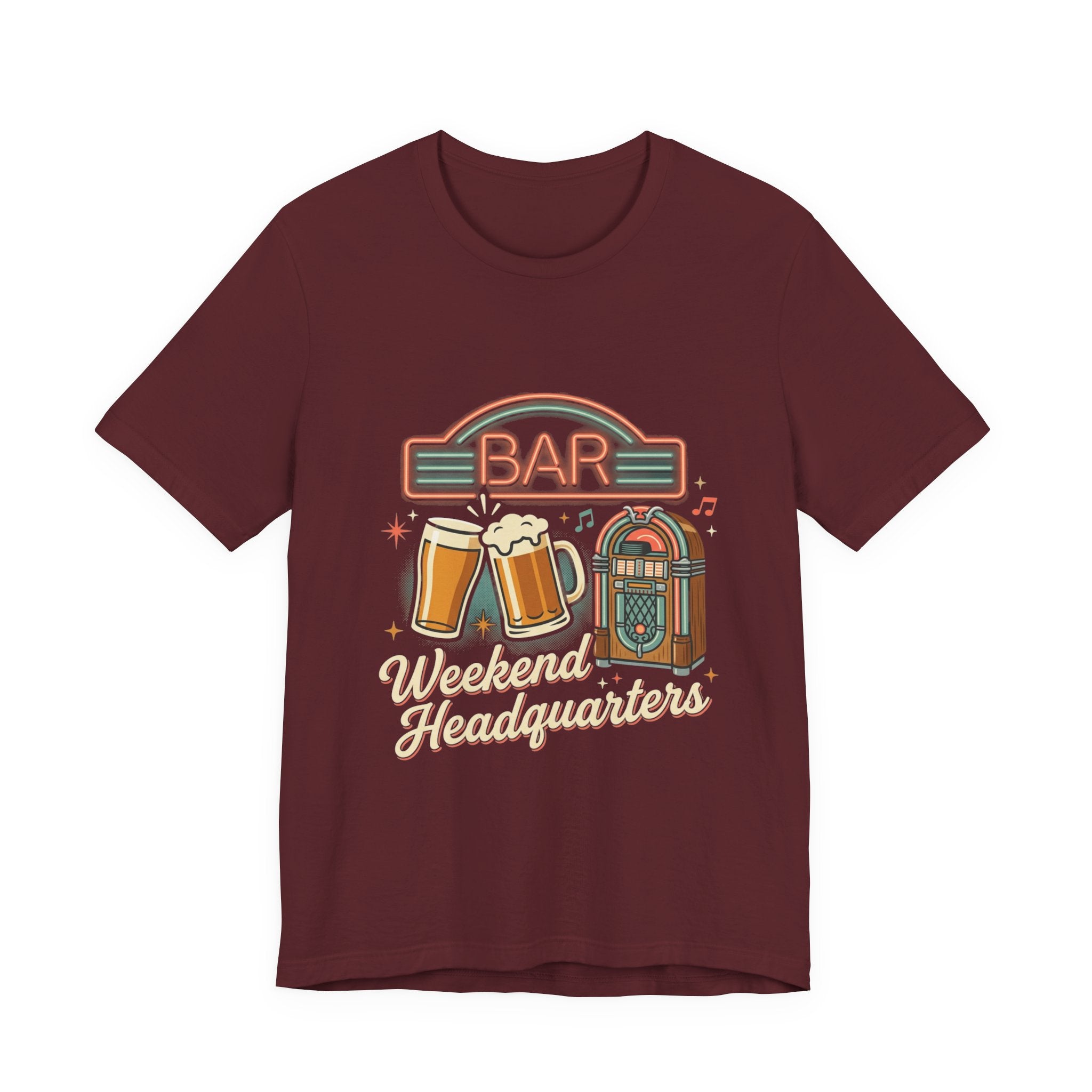 Weekend Headquarters Bar T‑Shirt — Retro Jukebox & Beer Graphic Tee
