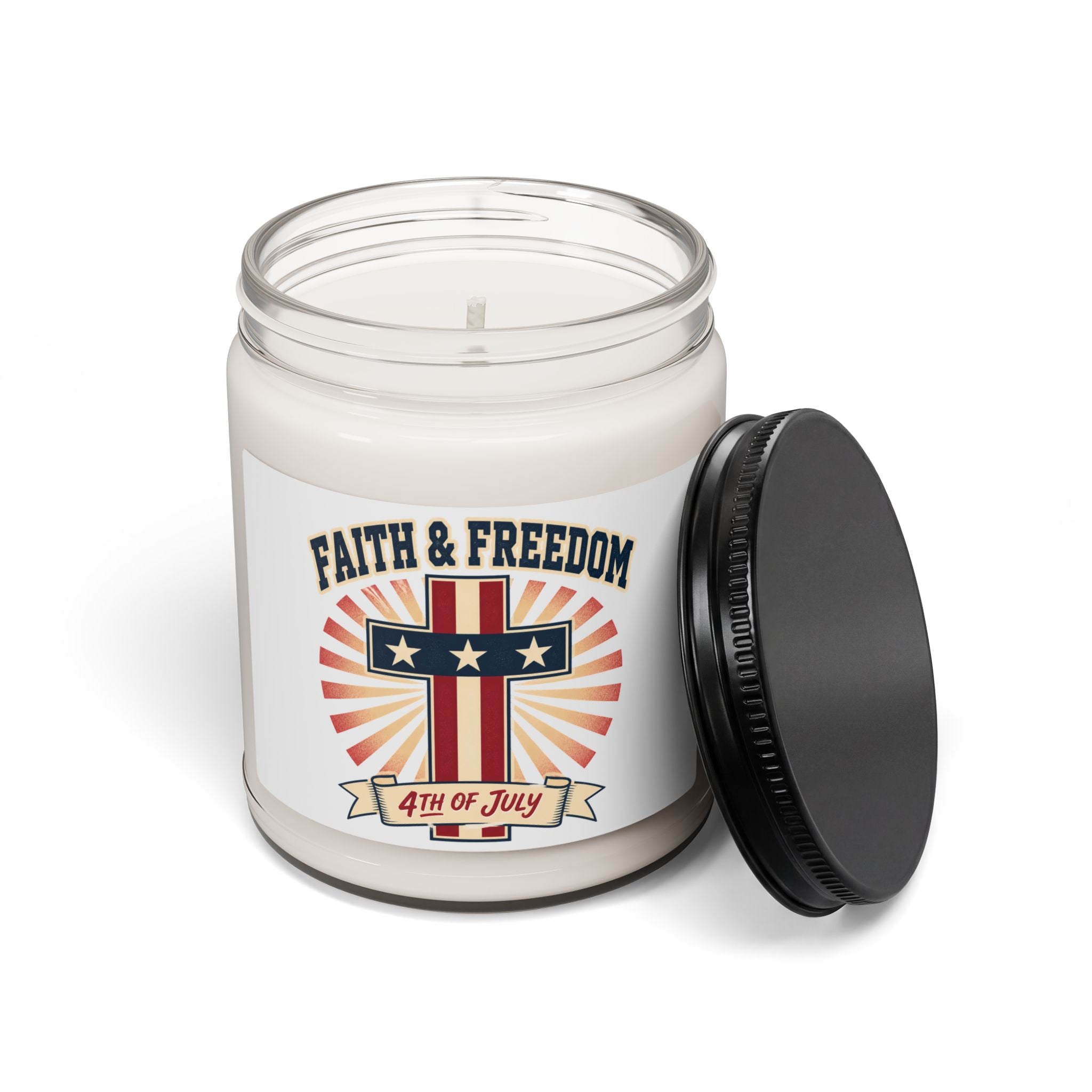 Faith & Freedom Cross Candle, Patriotic Soy Candle | 4th of July, Vintage Americana