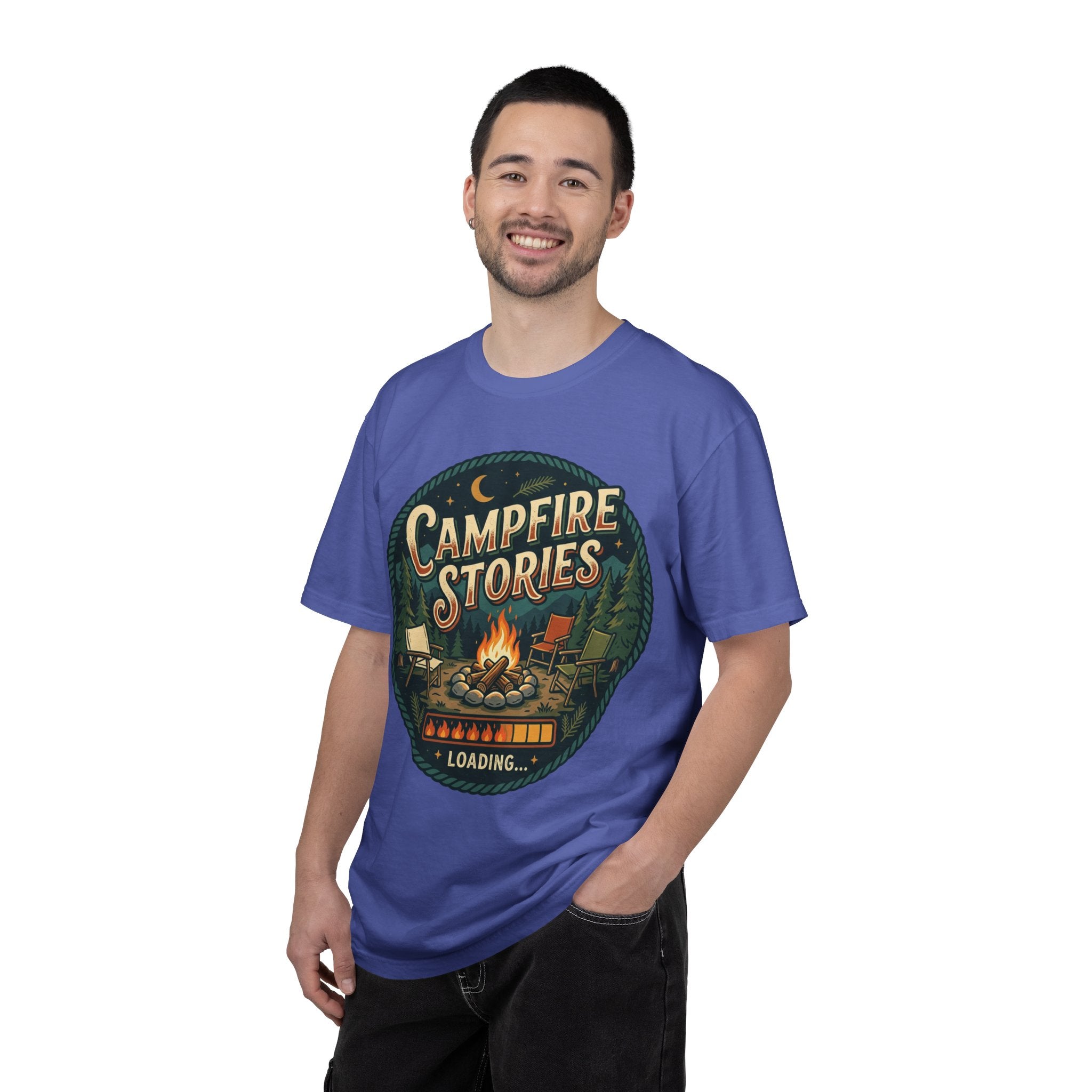 Campfire Stories T-Shirt — Vintage Camping Graphic Tee ("Campfire Stories" Loading)