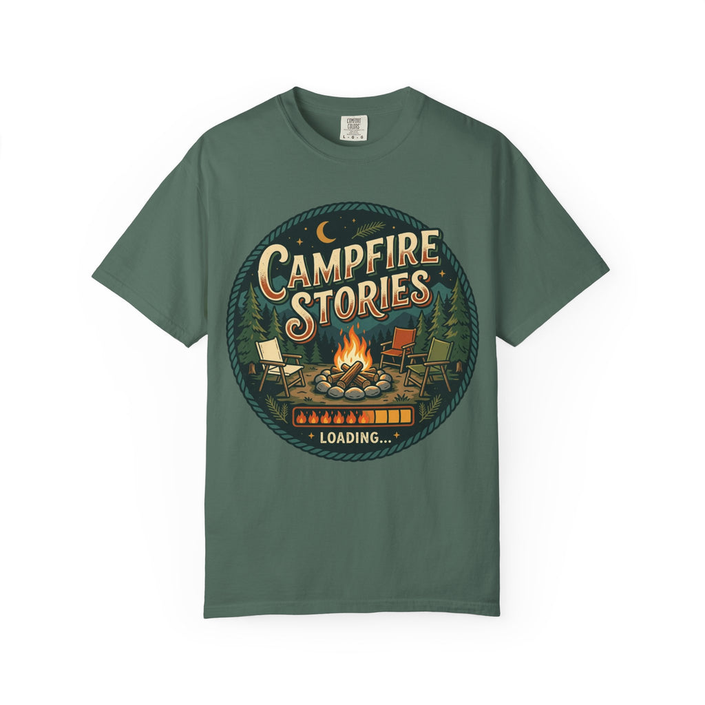 Campfire Stories T-Shirt — Vintage Camping Graphic Tee ("Campfire Stories" Loading)