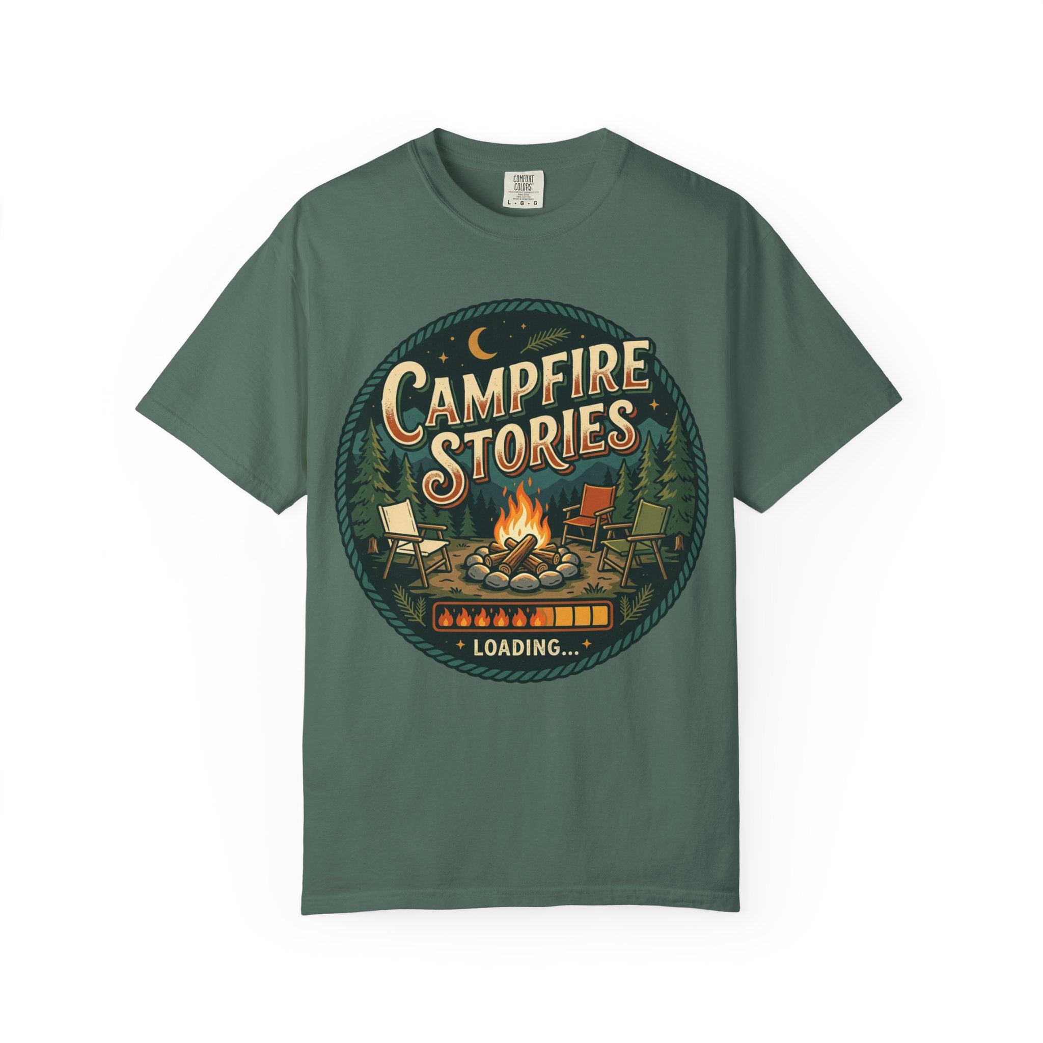 Campfire Stories T-Shirt — Vintage Camping Graphic Tee ("Campfire Stories" Loading)