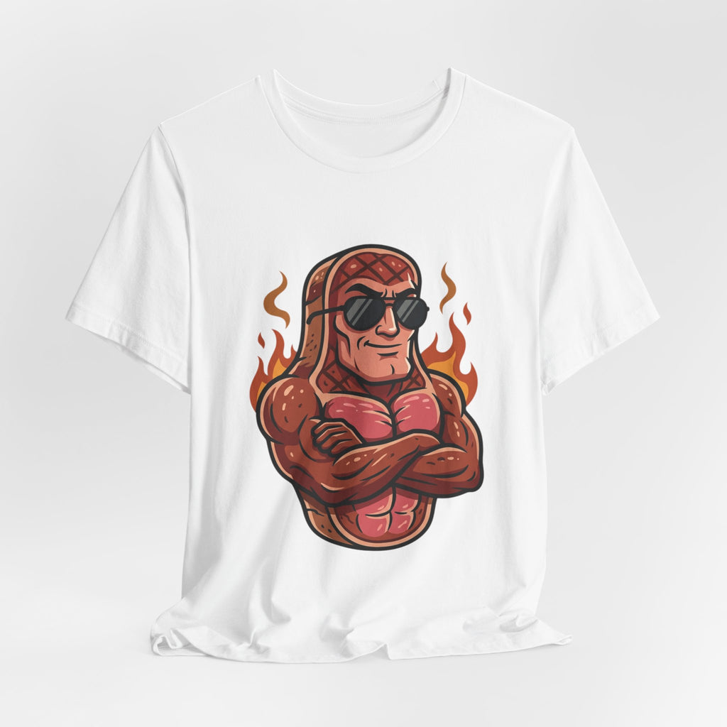 Grillin' Muscle Steak T-Shirt — Funny BBQ Meat Mascot Tee