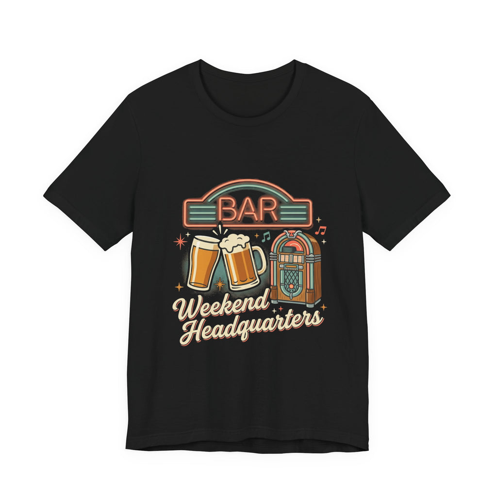 Weekend Headquarters Bar T‑Shirt — Retro Jukebox & Beer Graphic Tee