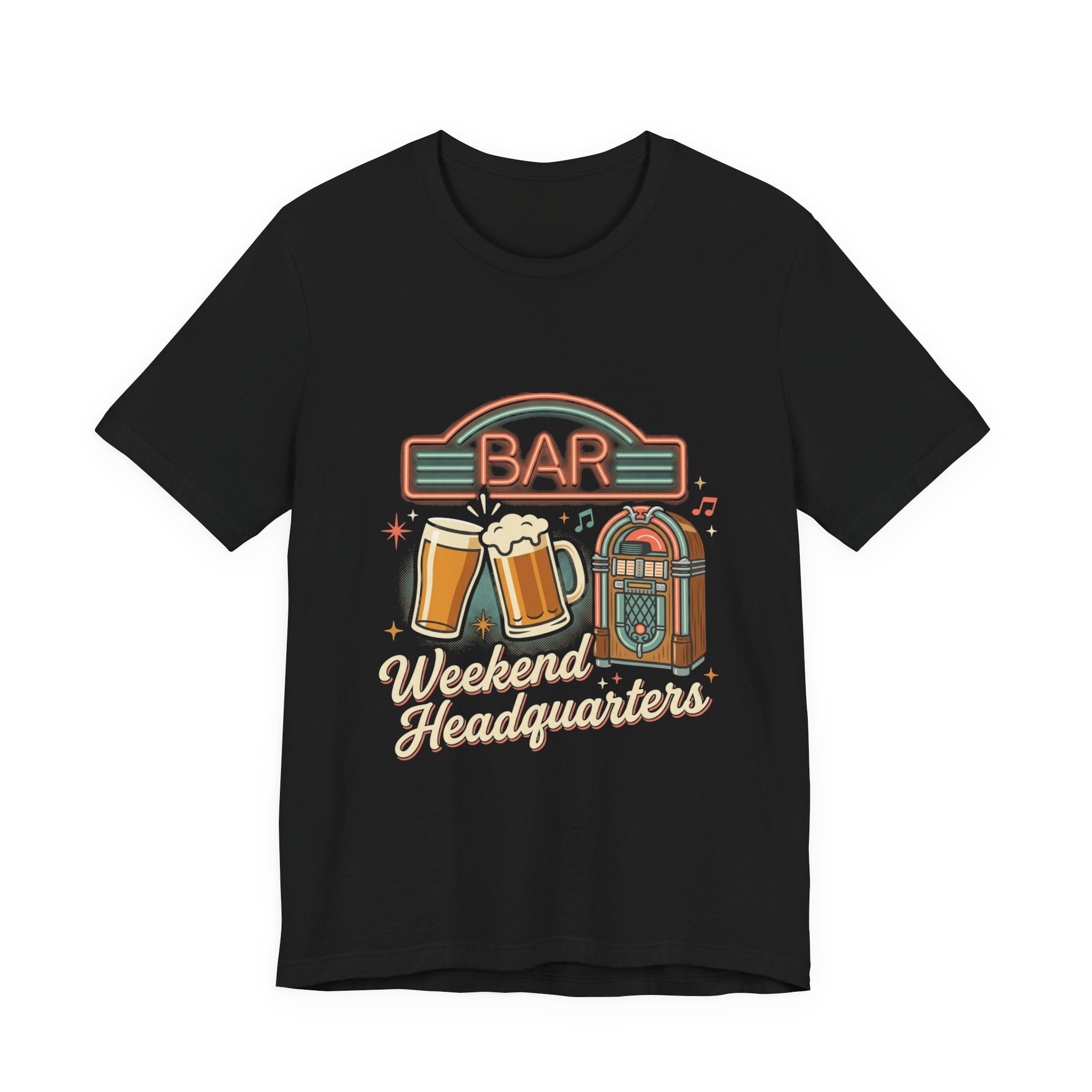 Weekend Headquarters Bar T‑Shirt — Retro Jukebox & Beer Graphic Tee