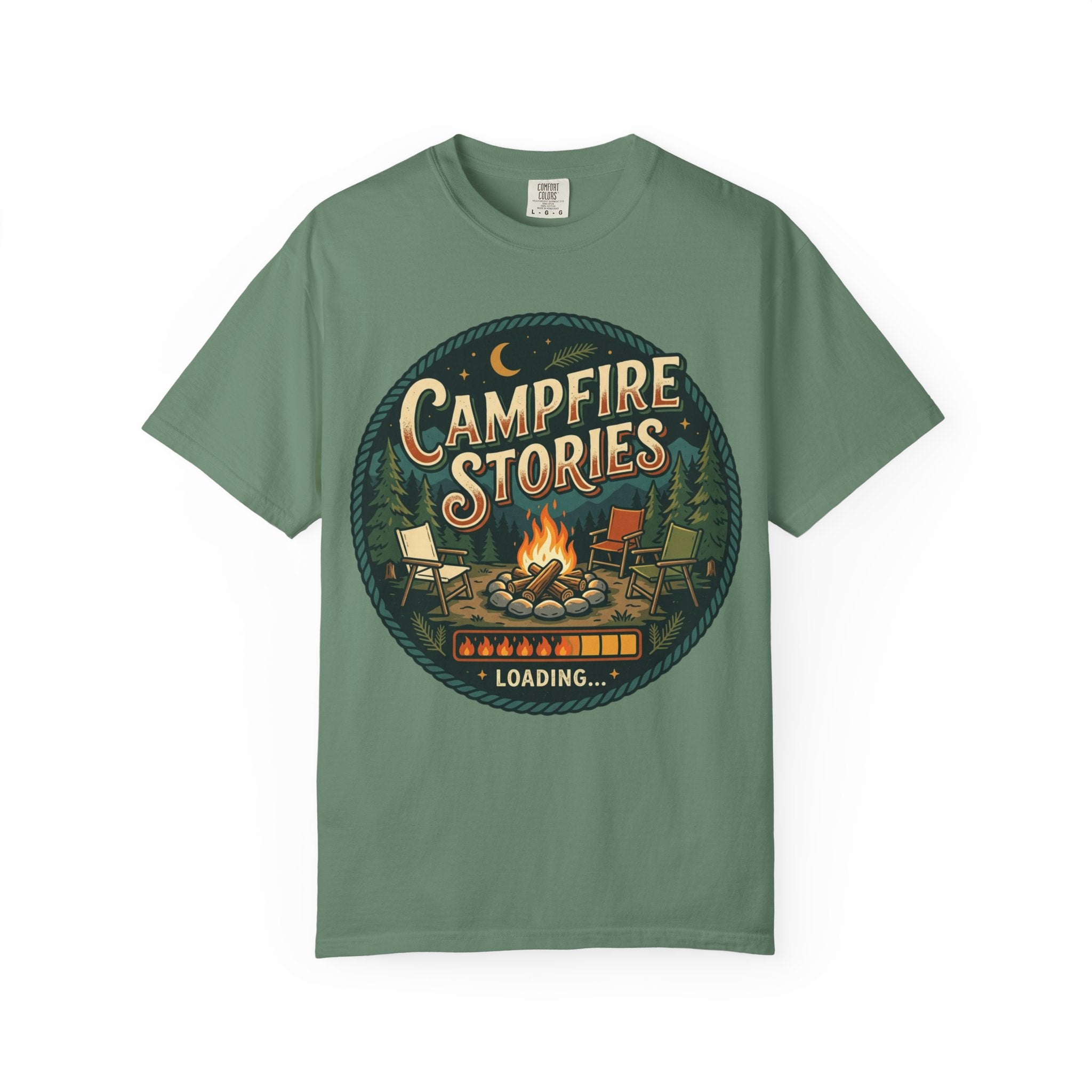Campfire Stories T-Shirt — Vintage Camping Graphic Tee ("Campfire Stories" Loading)