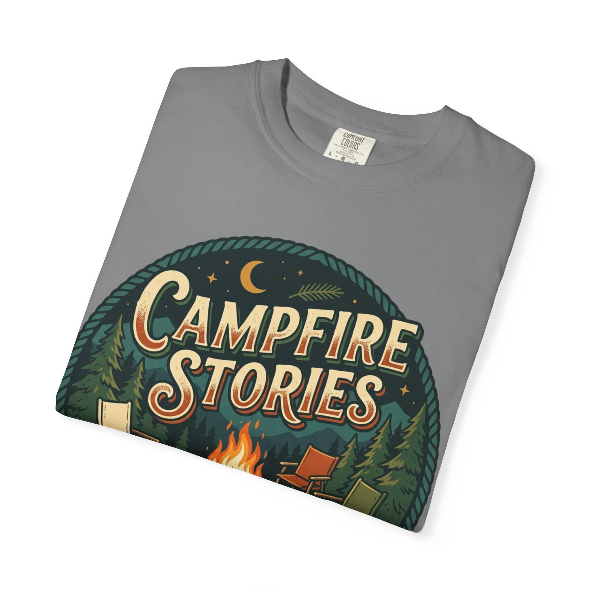 Campfire Stories T-Shirt — Vintage Camping Graphic Tee ("Campfire Stories" Loading)