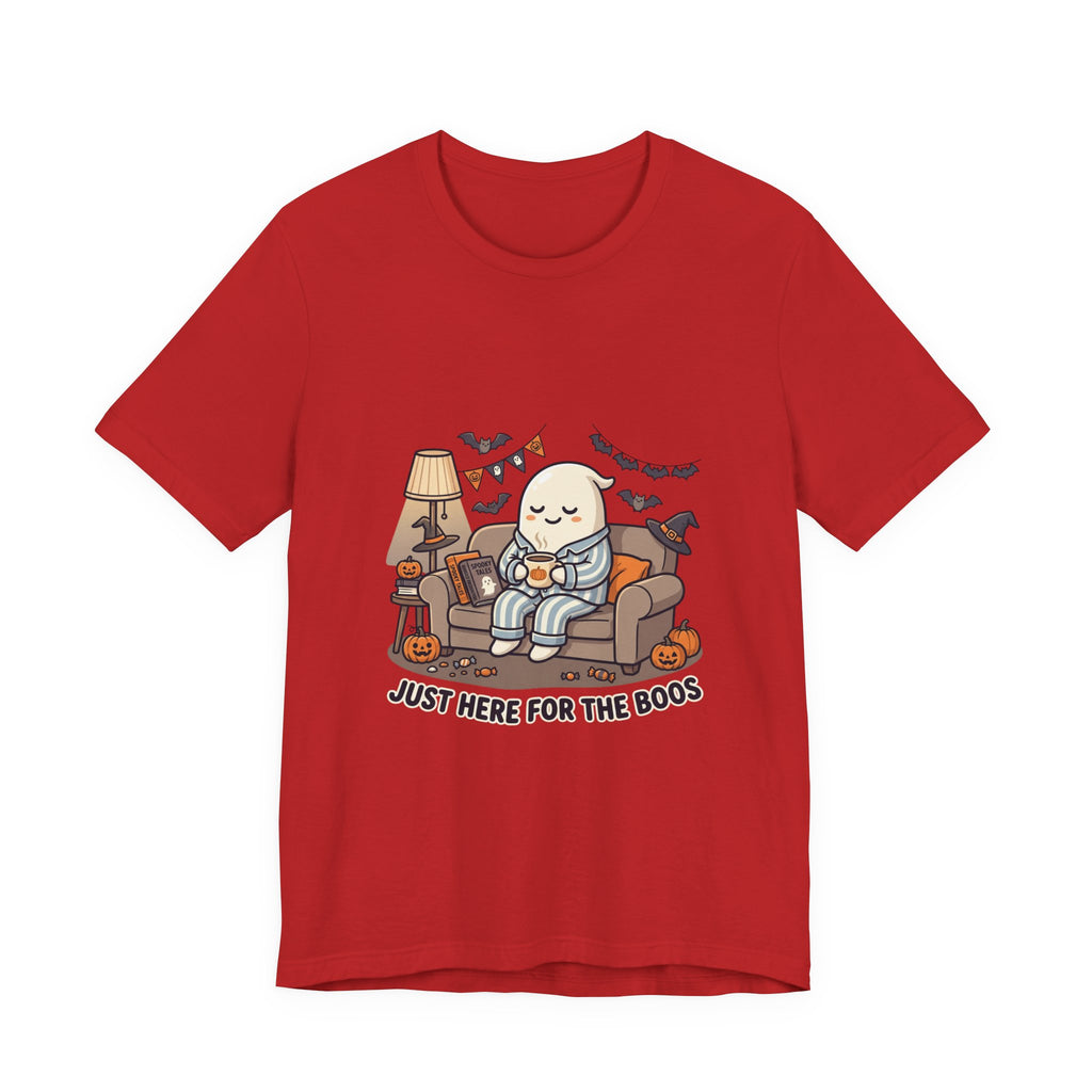 Halloween Ghost Tee — "Just Here for the Boos" Cute Spooky Graphic Shirt
