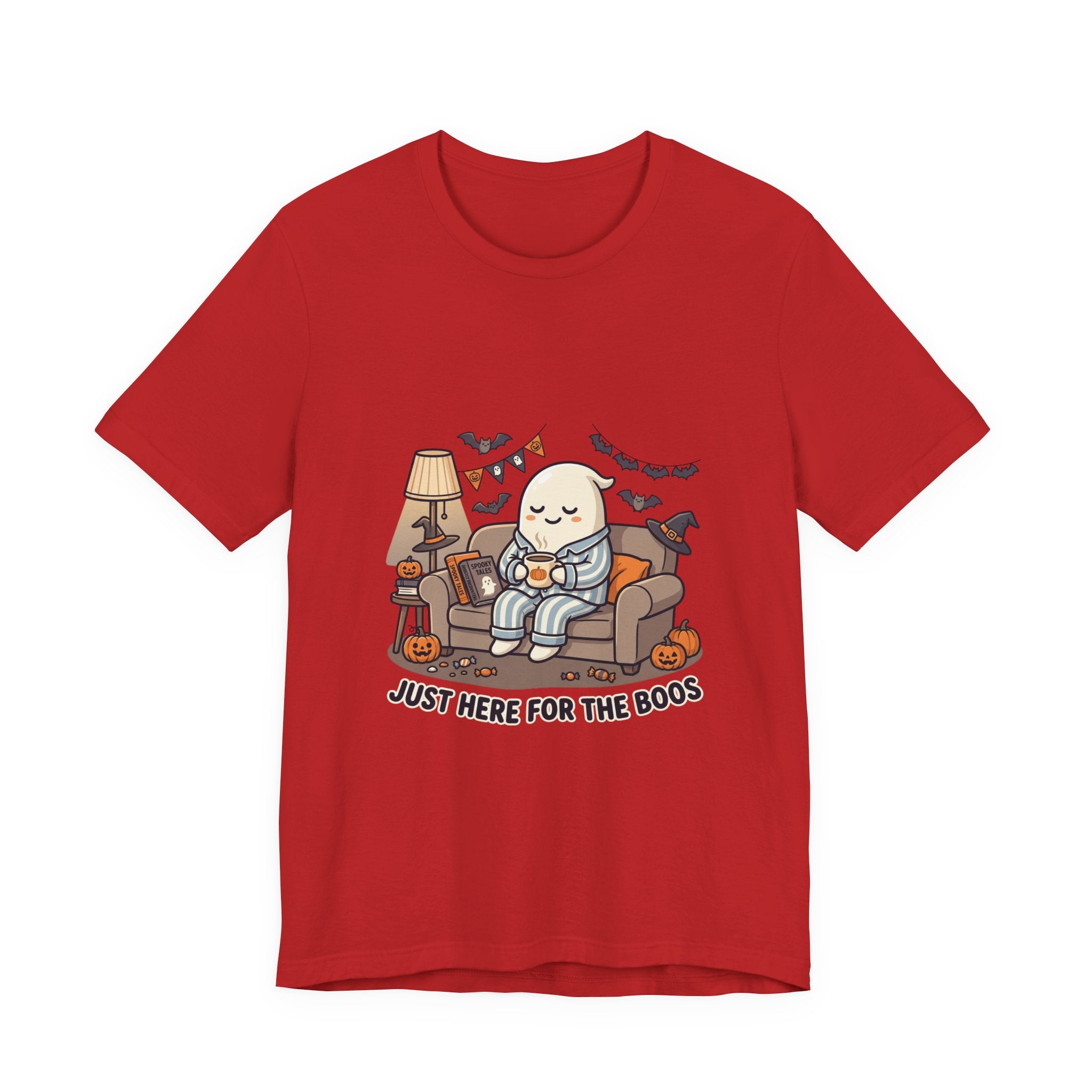 Halloween Ghost Tee — "Just Here for the Boos" Cute Spooky Graphic Shirt