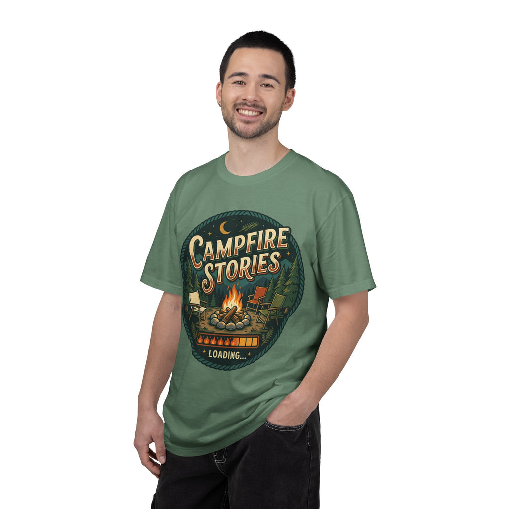 Campfire Stories T-Shirt — Vintage Camping Graphic Tee ("Campfire Stories" Loading)