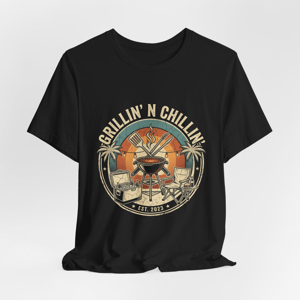Grillin' N Chillin' T-Shirt - Vintage BBQ Grill Tee for Summer Cookouts