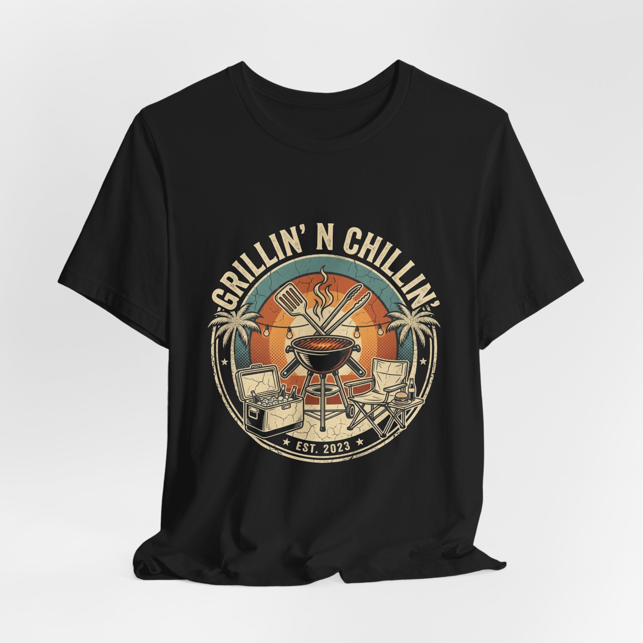 Grillin' N Chillin' T-Shirt - Vintage BBQ Grill Tee for Summer Cookouts