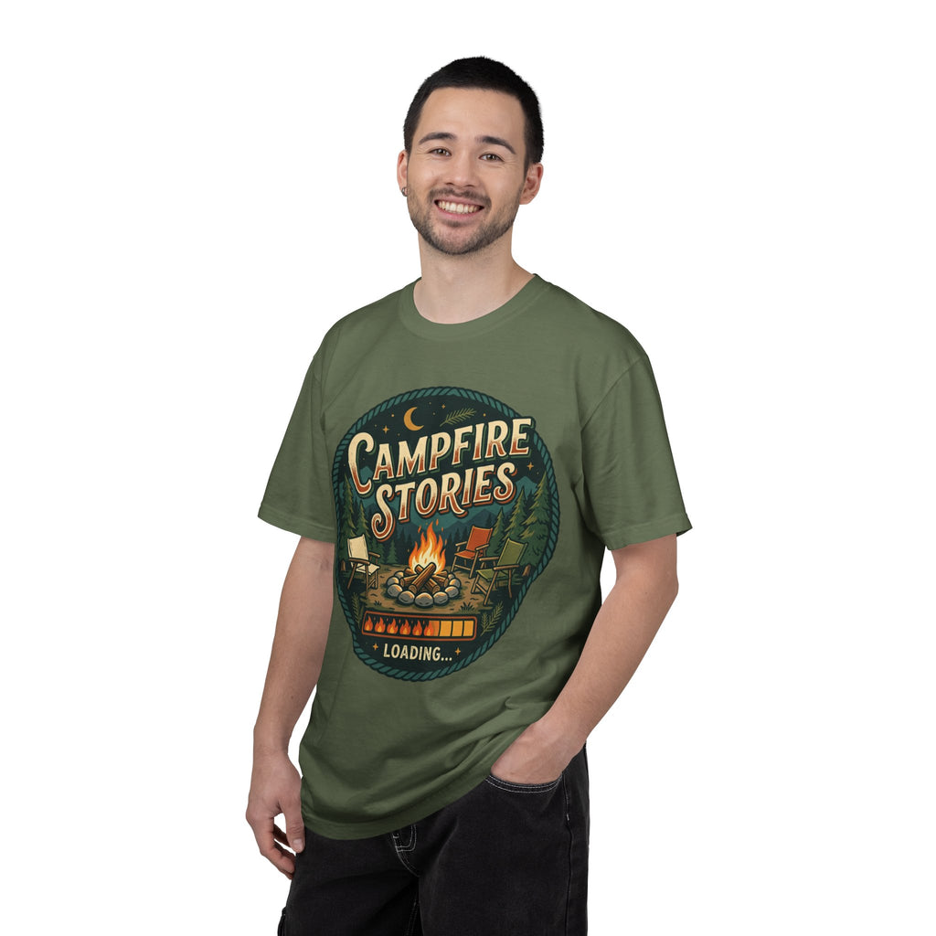 Campfire Stories T-Shirt — Vintage Camping Graphic Tee ("Campfire Stories" Loading)