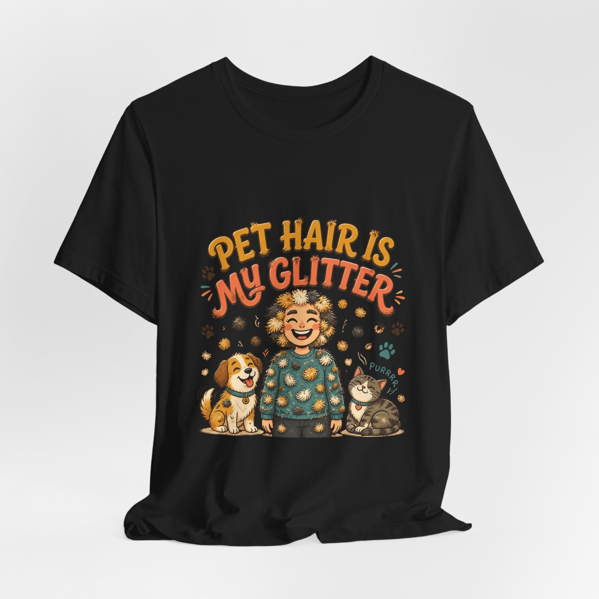 Pet Hair Is My Glitter T-Shirt — Cute Pet Lover Tee with Dog & Cat Illustration