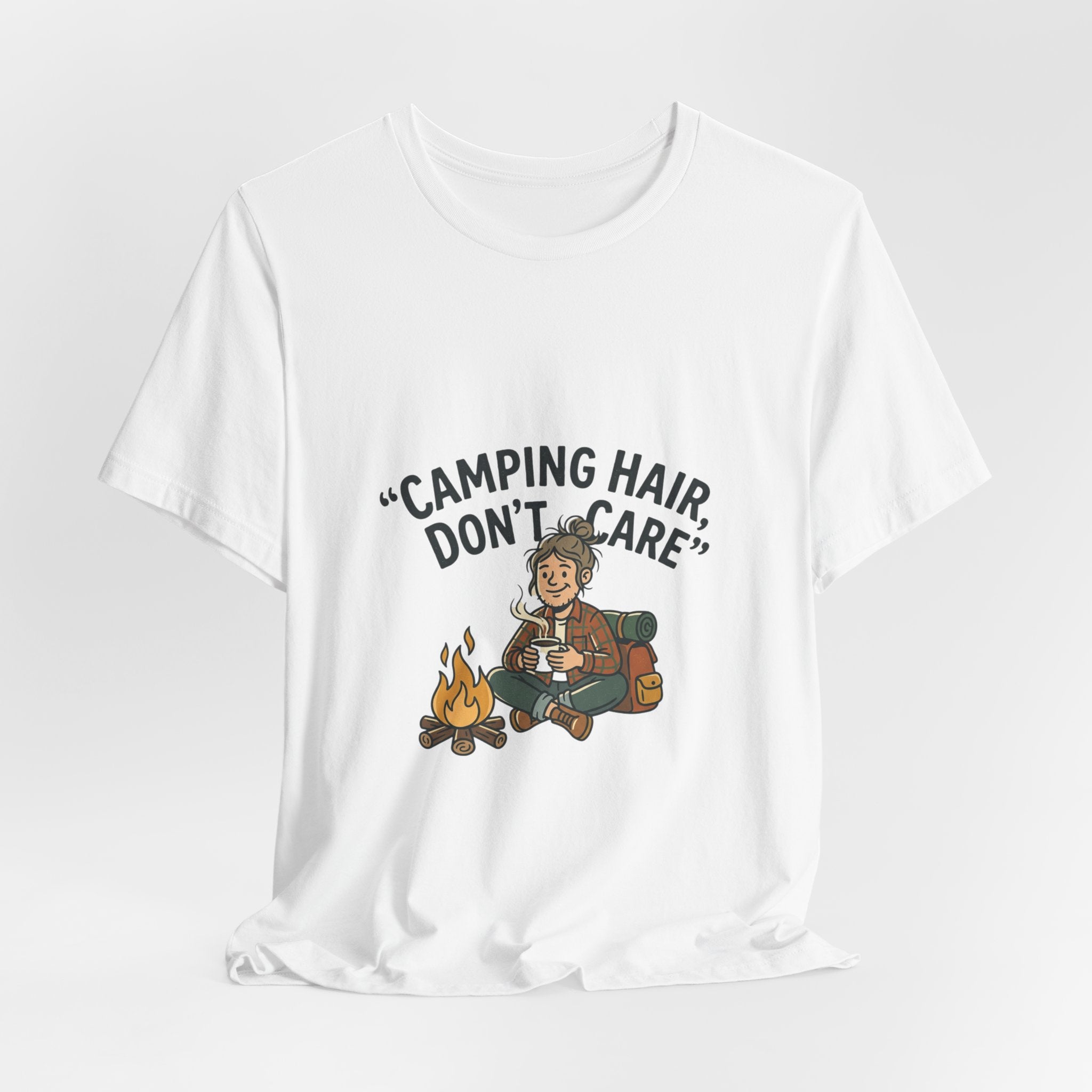 Camping Hair Don't Care T-Shirt - Funny Camper Graphic Tee for Outdoor Lovers