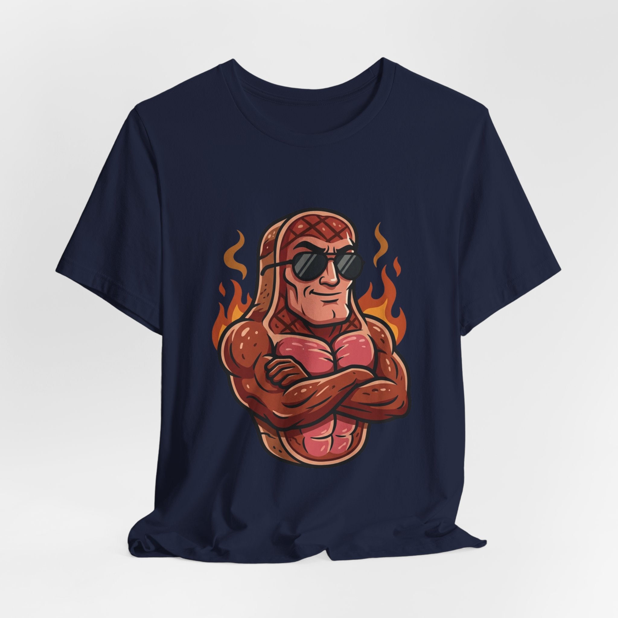 Grillin' Muscle Steak T-Shirt — Funny BBQ Meat Mascot Tee