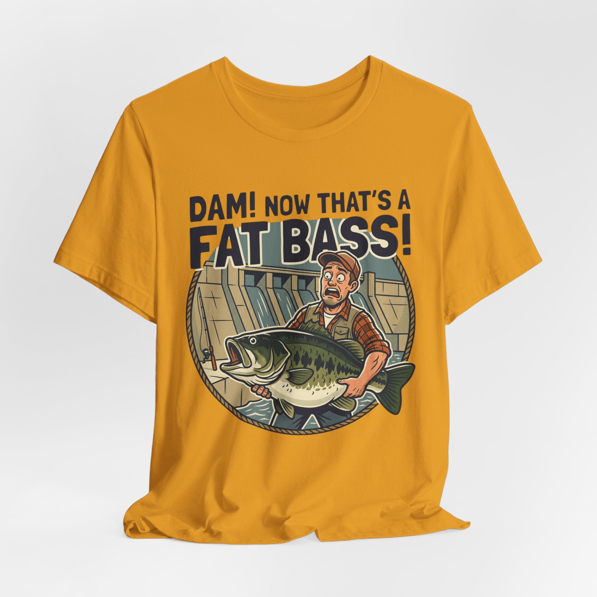 Fishing T‑Shirt – "Dam! Now That’s a Fat Bass!" Retro Angler Tee