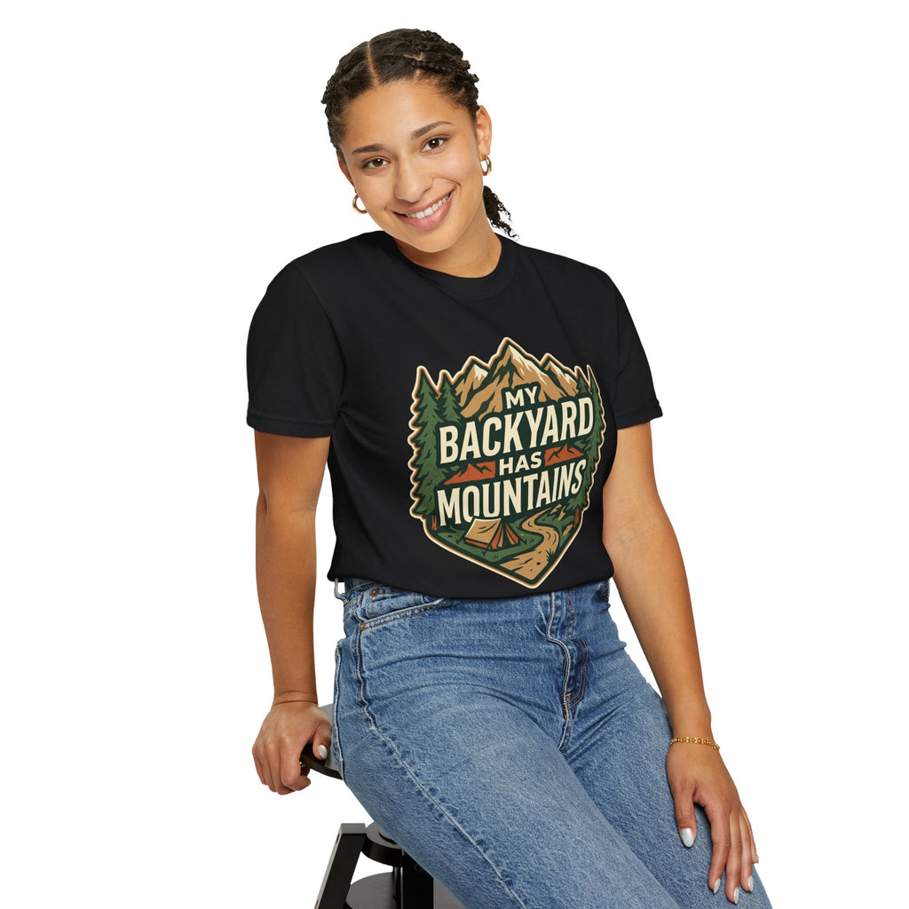 My Backyard Has Mountains T-Shirt — Outdoor Camping Graphic Tee