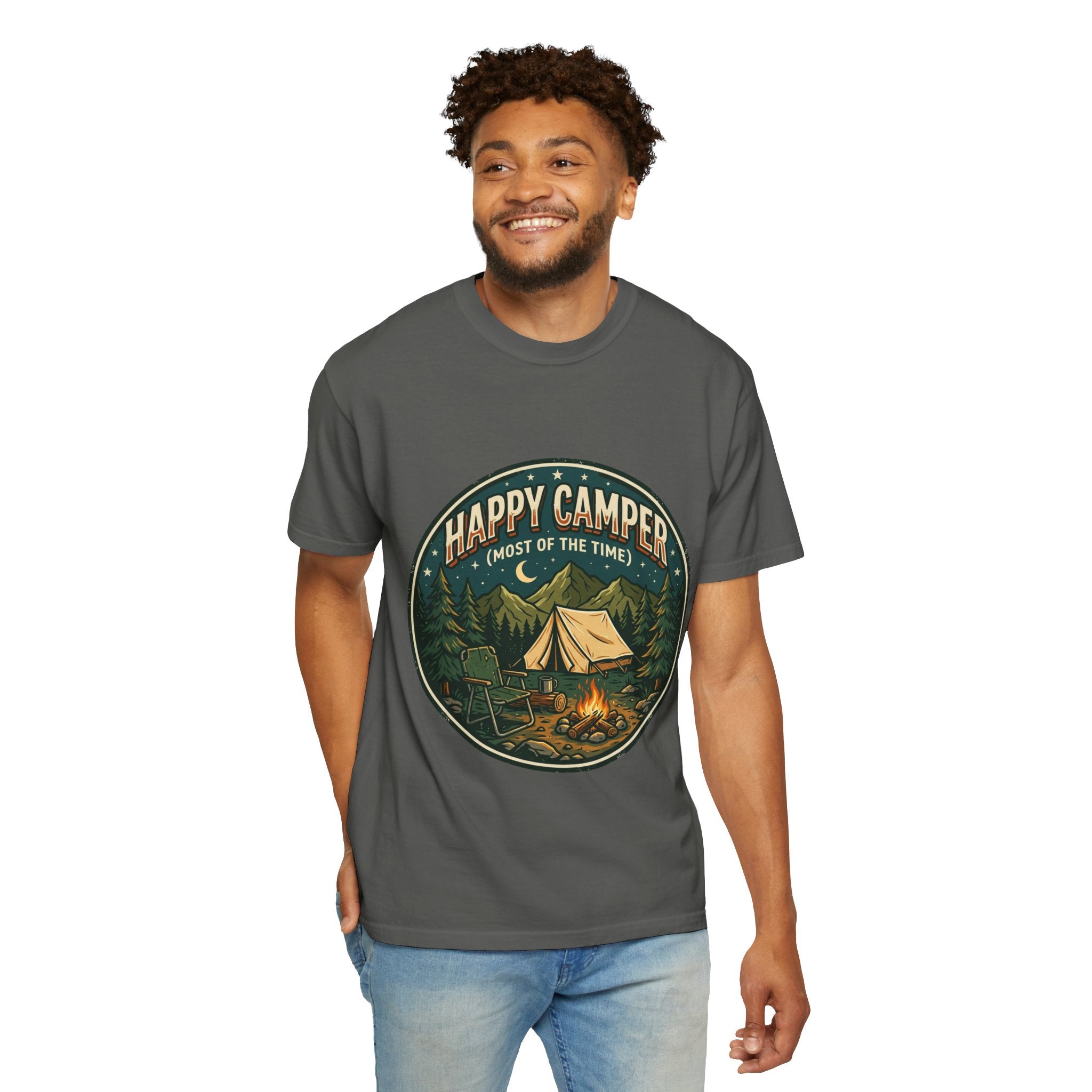 Happy Camper T-Shirt — Campfire Tent Graphic Tee