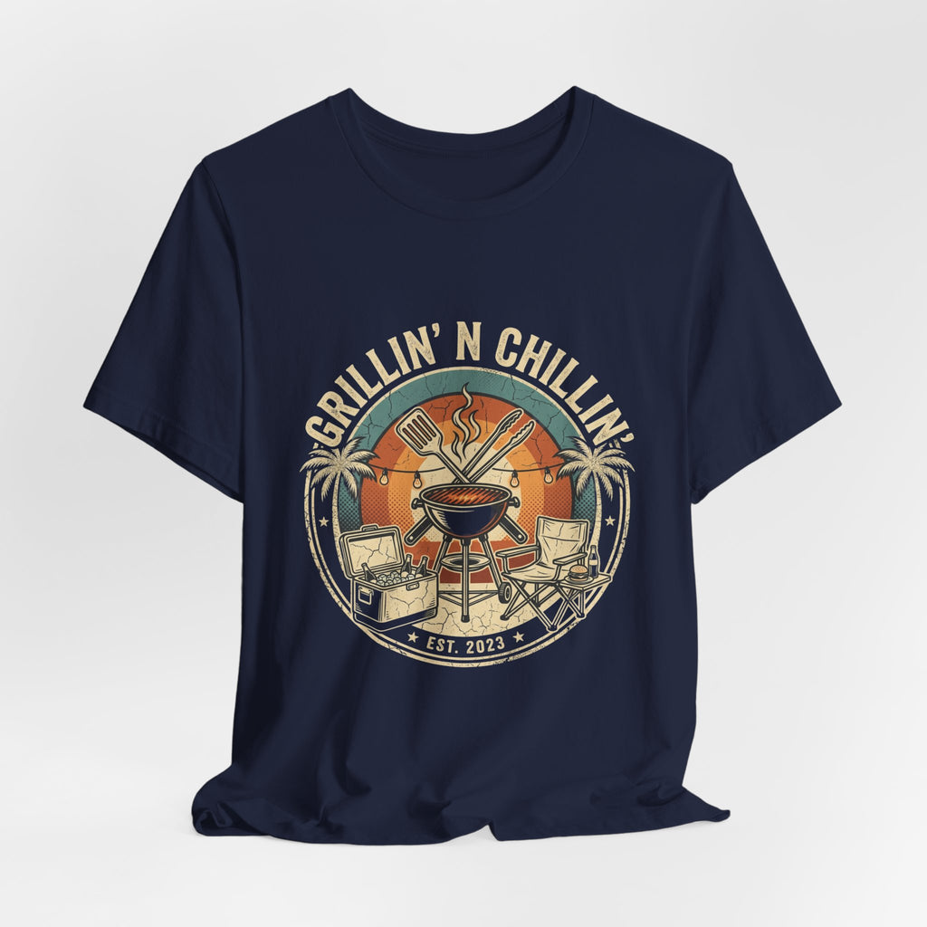 Grillin' N Chillin' T-Shirt - Vintage BBQ Grill Tee for Summer Cookouts