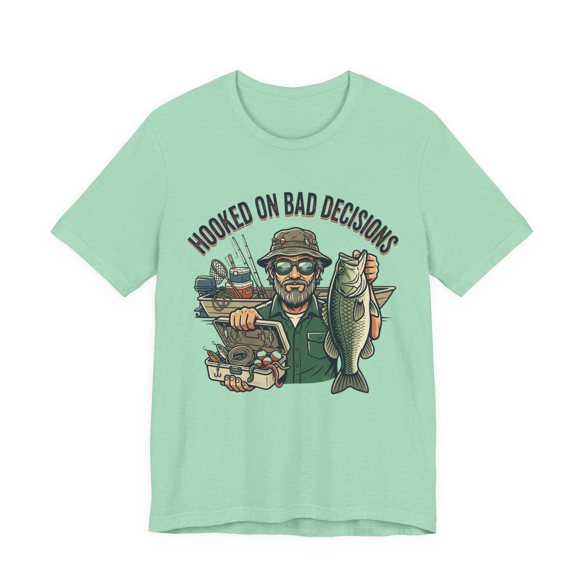 Fishing T-Shirt – "Hooked on Bad Decisions" Humorous Angler Tee