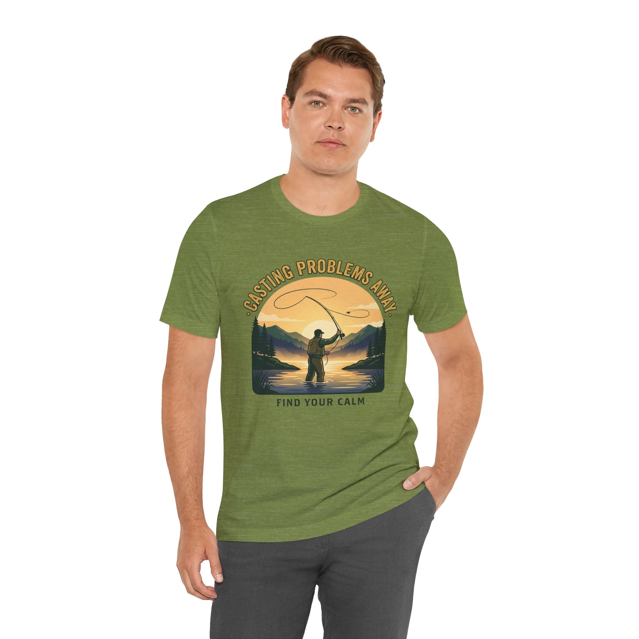 Fishing T-Shirt — "Casting Problems Away, Find Your Calm" Outdoor Angler Tee