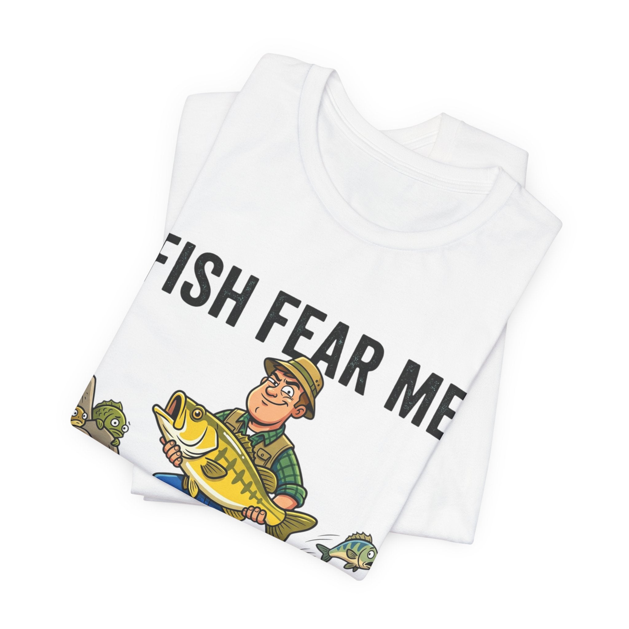 Fishing Humor T-Shirt — "Fish Fear Me. My Wife Tolerates Me." Graphic Tee