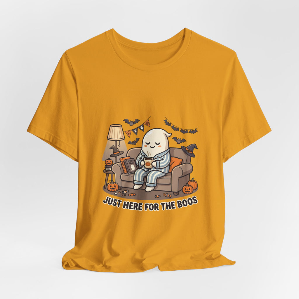 Halloween Ghost Tee — "Just Here for the Boos" Cute Spooky Graphic Shirt