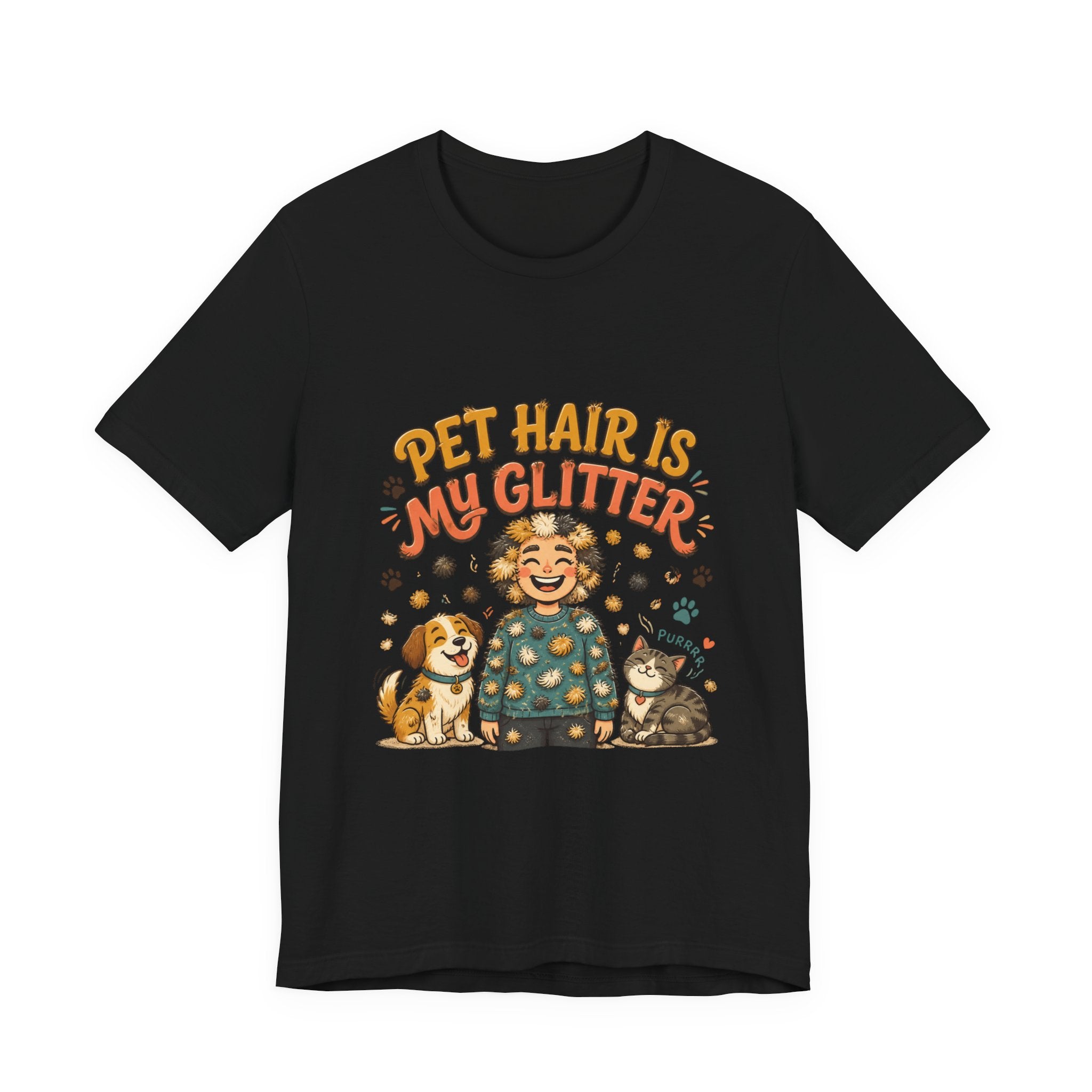 Pet Hair Is My Glitter T-Shirt — Cute Pet Lover Tee with Dog & Cat Illustration