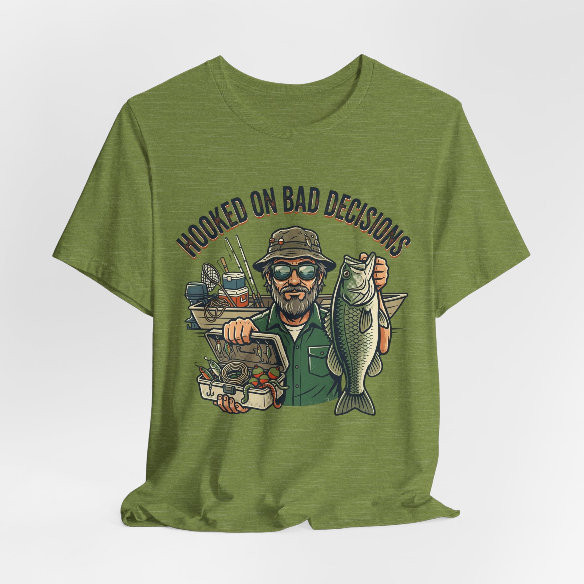 Fishing T-Shirt – "Hooked on Bad Decisions" Humorous Angler Tee