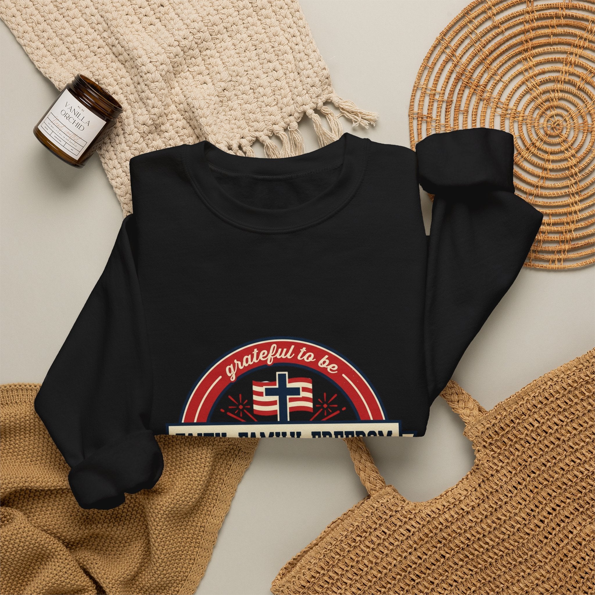 Faith • Family • Freedom Crewneck Sweatshirt | Faith-based Patriotic, Vintage Americana