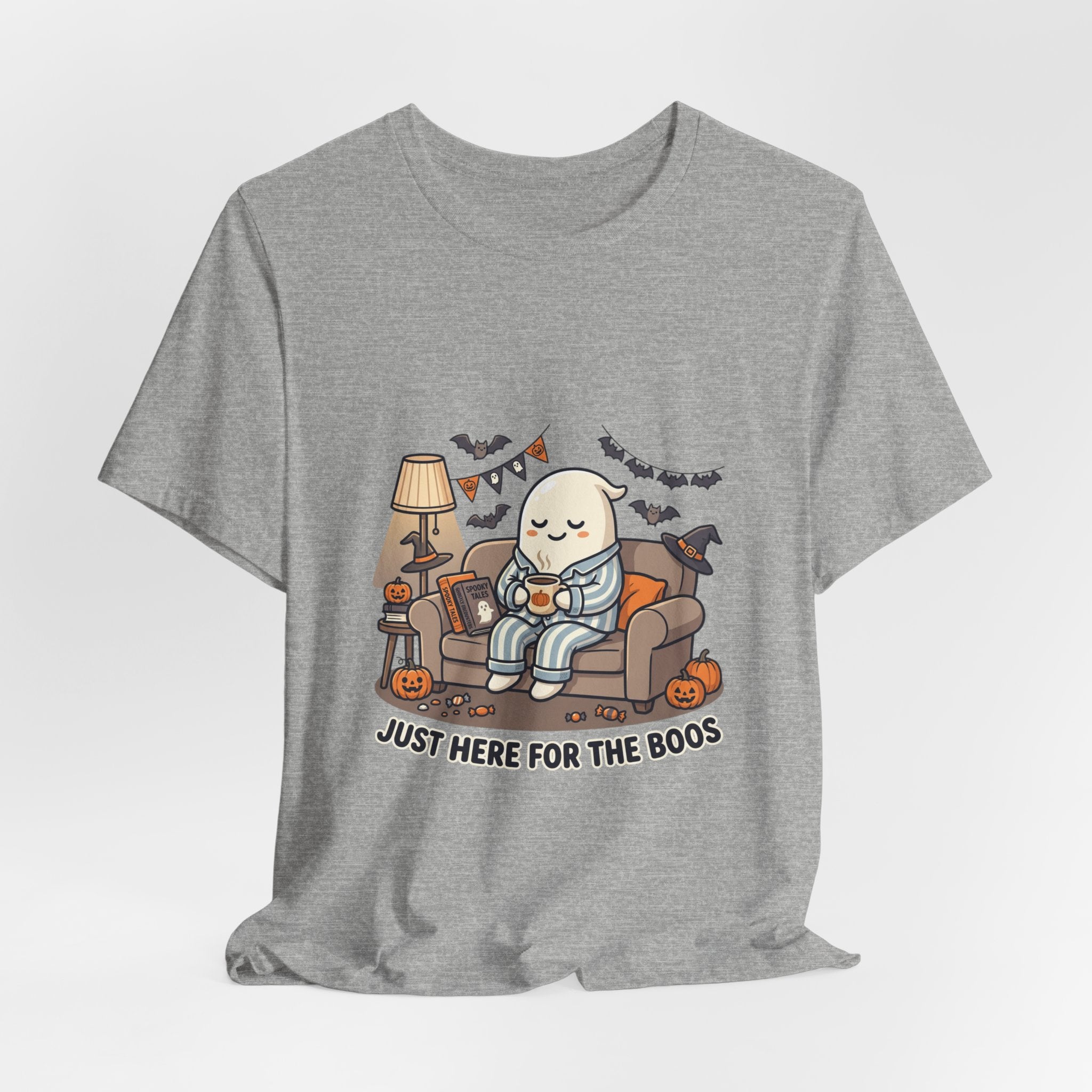 Halloween Ghost Tee — "Just Here for the Boos" Cute Spooky Graphic Shirt