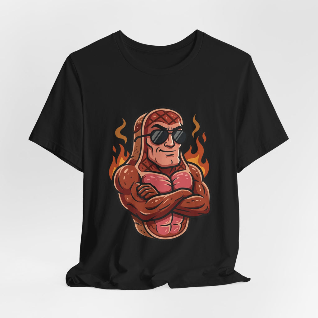Grillin' Muscle Steak T-Shirt — Funny BBQ Meat Mascot Tee